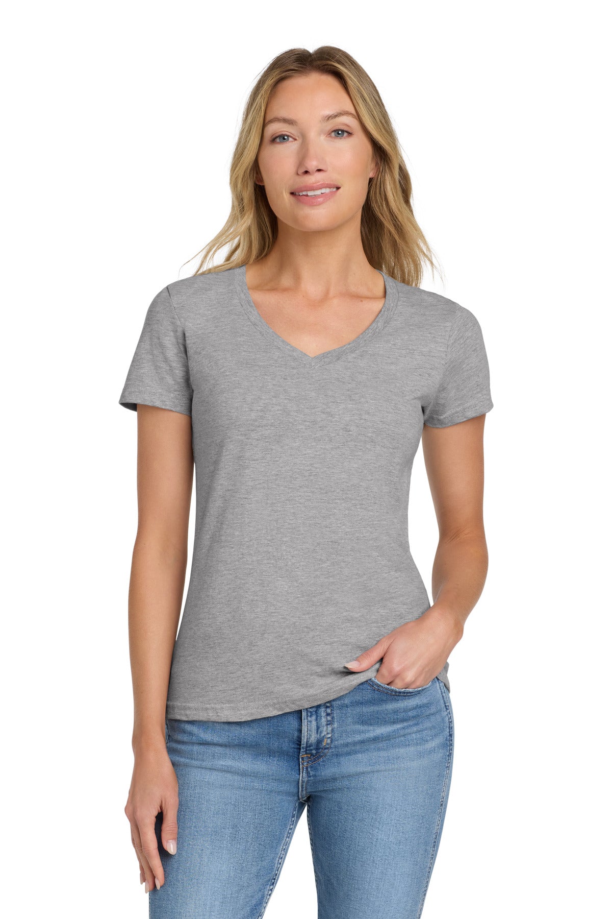 Custom logo Gildan Softstyle® Women's Fit V-Neck T-Shirt. 64V00L in Sport Grey