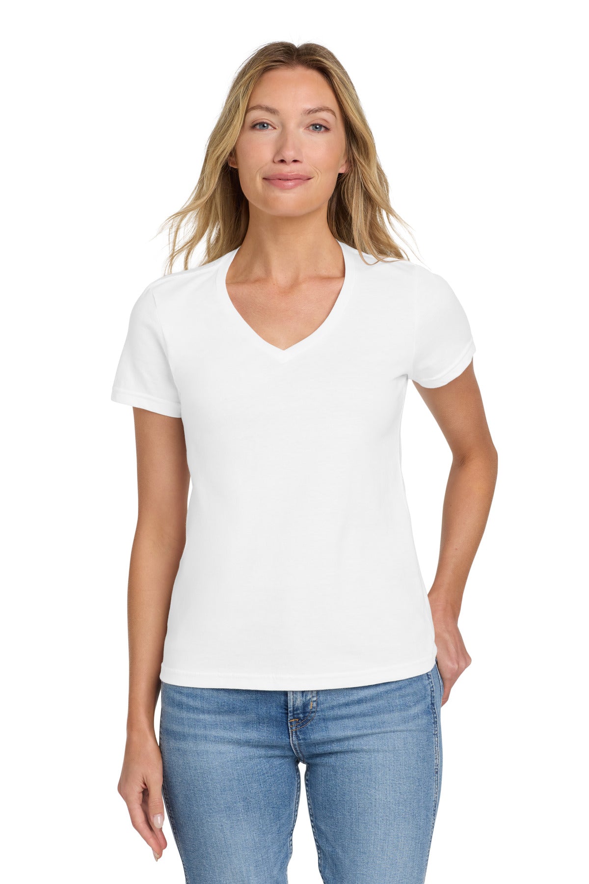 Custom logo Gildan Softstyle® Women's Fit V-Neck T-Shirt. 64V00L in White