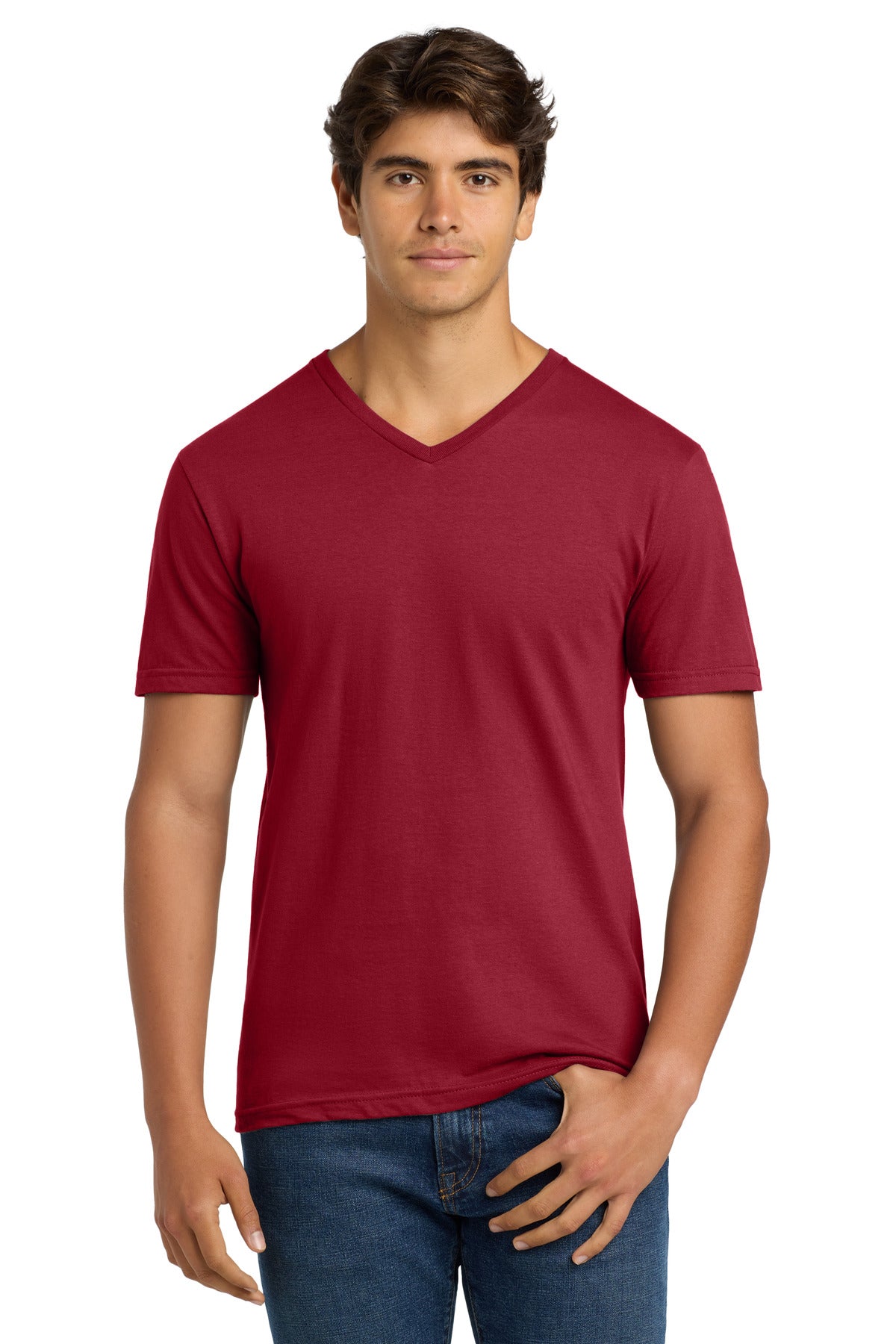Custom logo Gildan Softstyle® V-Neck T-Shirt. 64V00 in Cherry Red