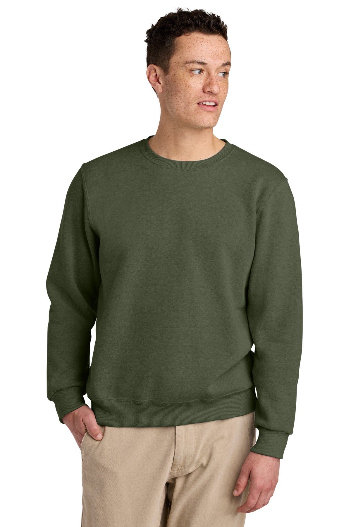 Custom logo Jerzees Eco® Premium Blend Crewneck Sweatshirt 701M in Military Green Heather