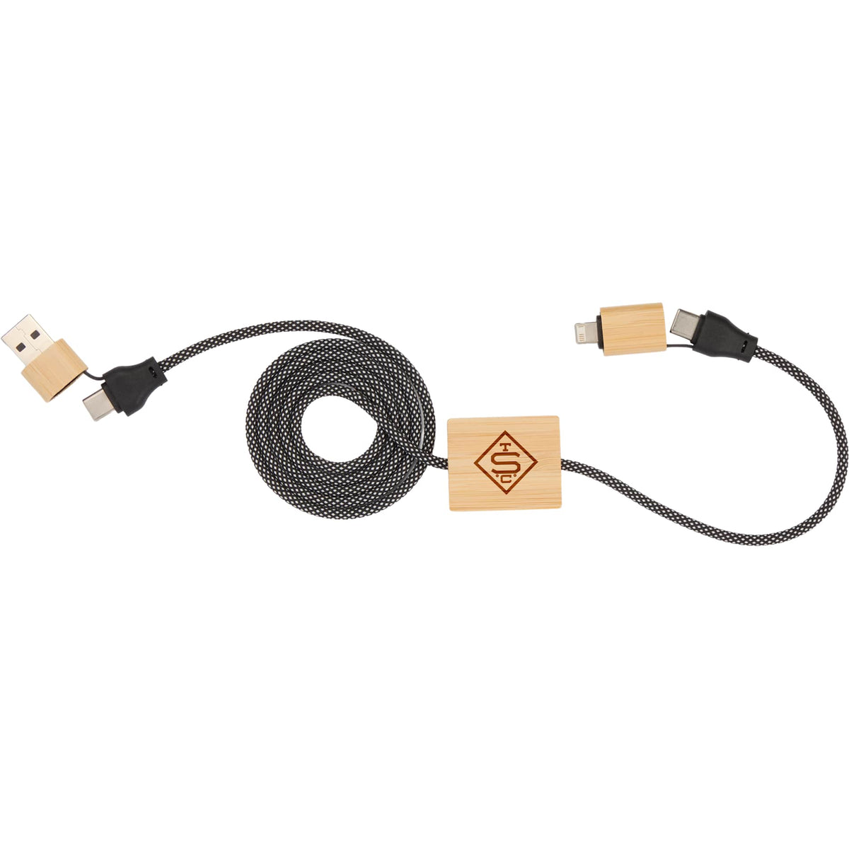 Custom logo FSC® 100% Bamboo 5-in-1 100W Laptop Charging Cable