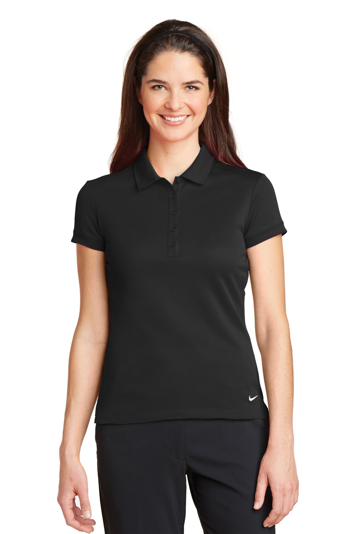 Custom logo Nike Women's Dri-FIT Solid Icon Pique Modern Fit Polo.  746100 in Black