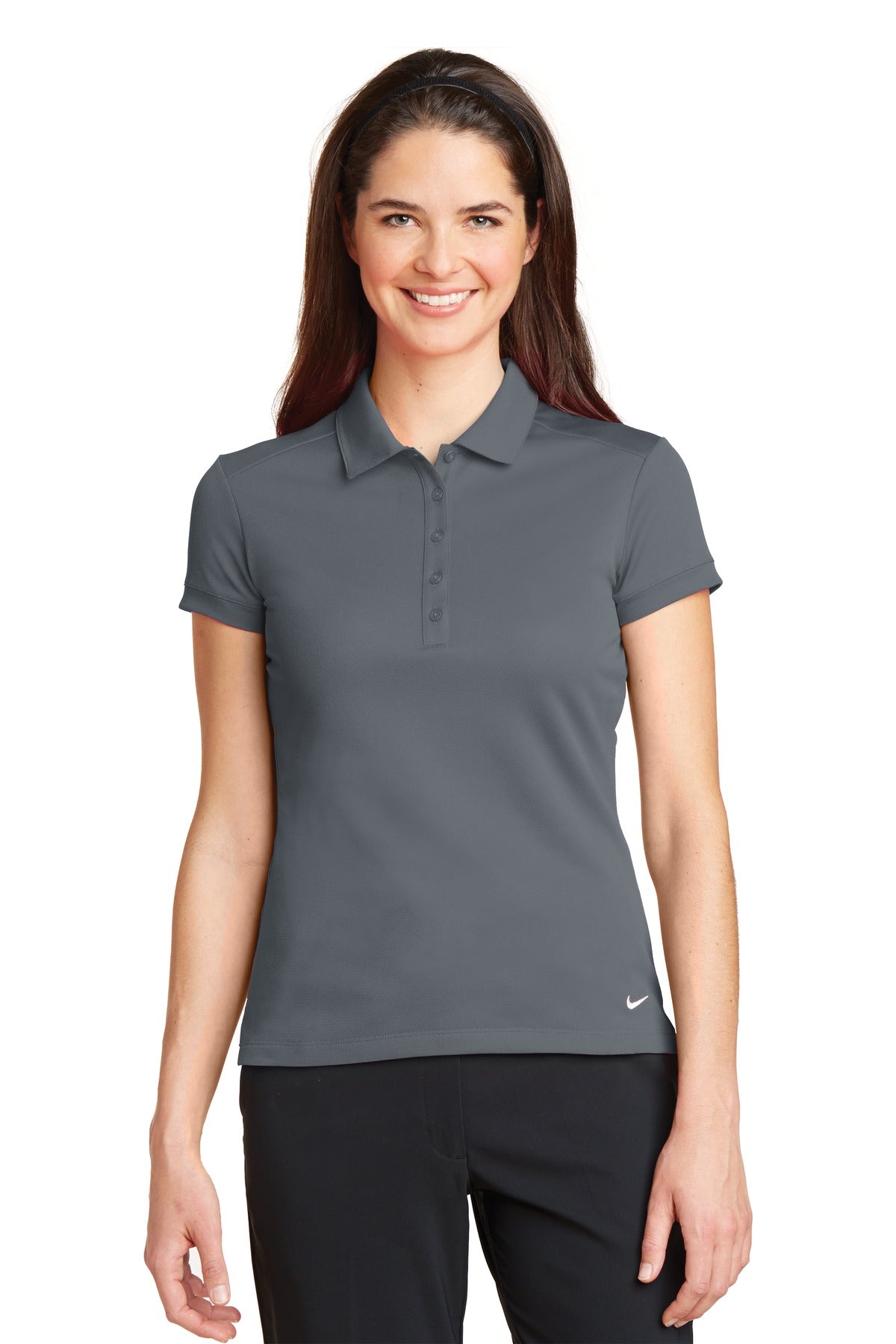 Custom logo Nike Women's Dri-FIT Solid Icon Pique Modern Fit Polo.  746100 in Dark Grey