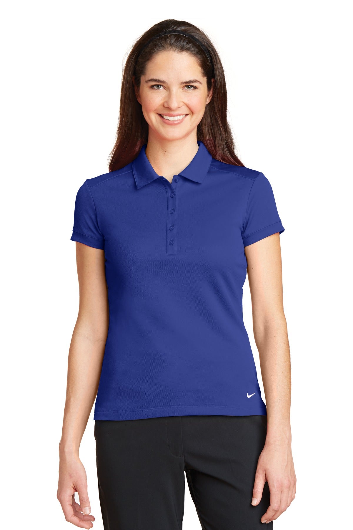 Custom logo Nike Women's Dri-FIT Solid Icon Pique Modern Fit Polo.  746100 in Deep Royal Blue