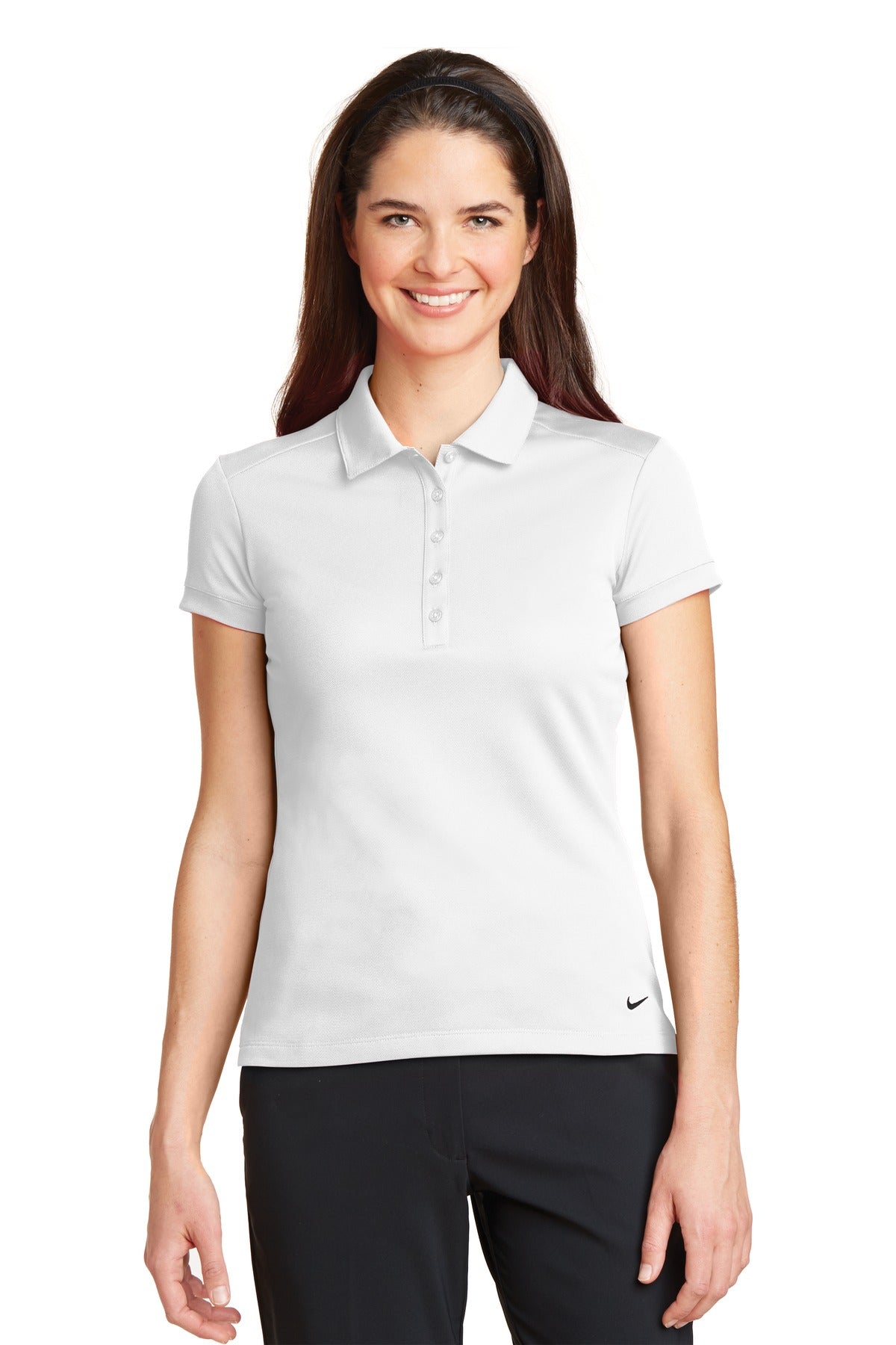 Custom logo Nike Women's Dri-FIT Solid Icon Pique Modern Fit Polo.  746100 in White