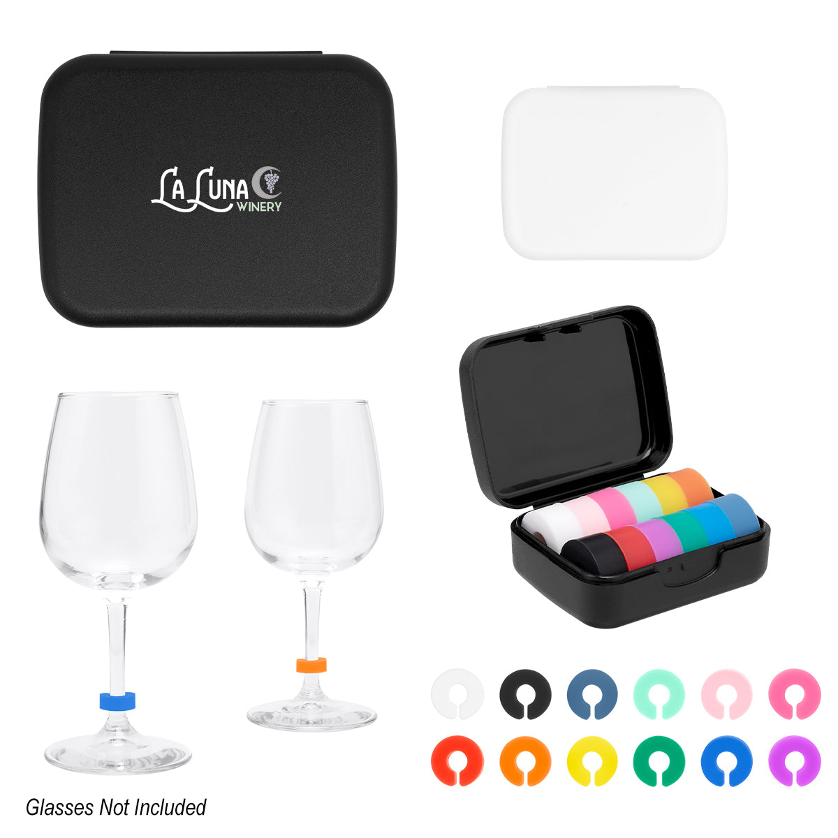 Silicone Wine Glass Markers In Recycled Case