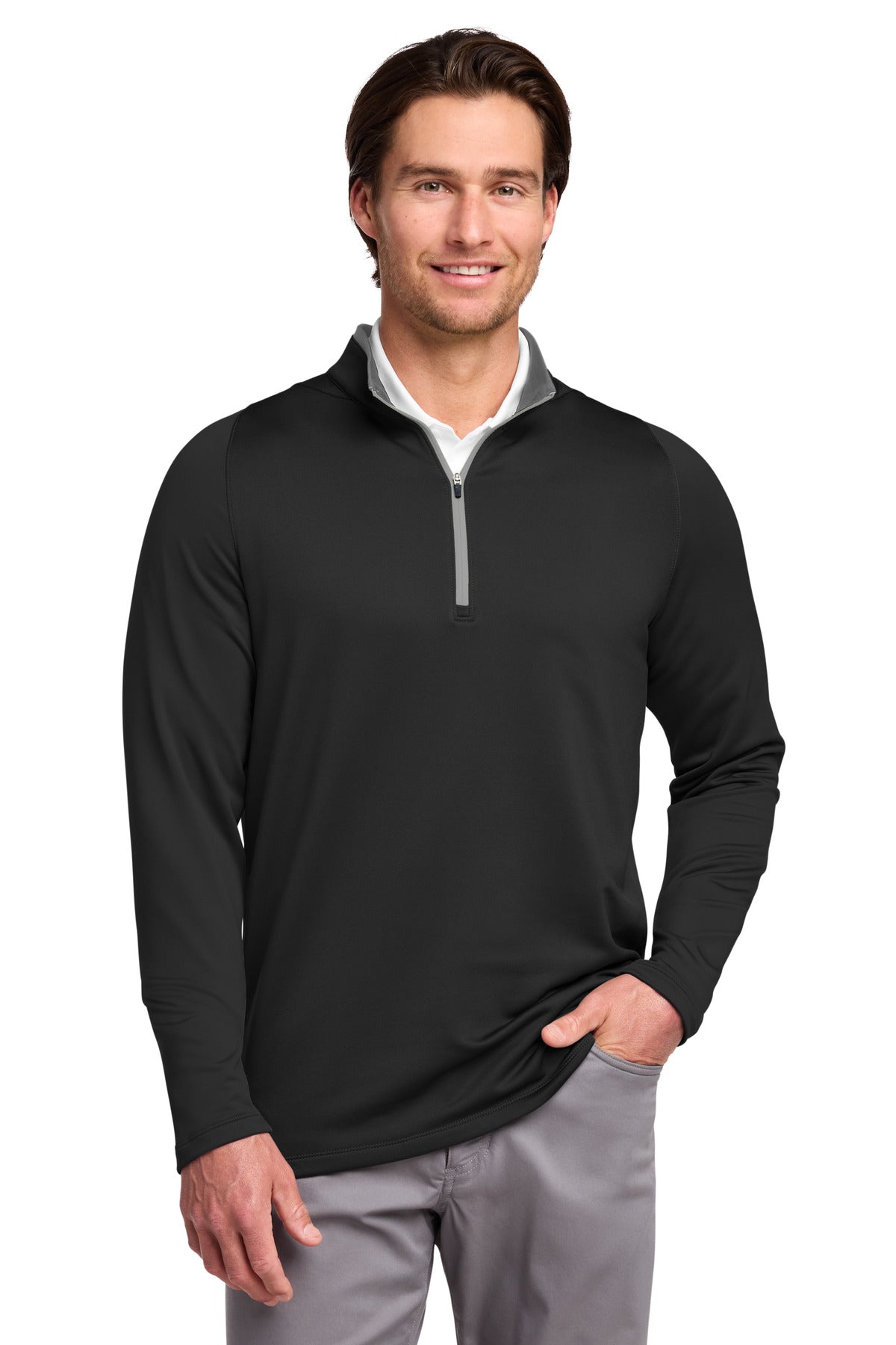 Custom logo Nike Dri-FIT Stretch 1/2-Zip Cover-Up. 779795 in Black/ Dark Grey
