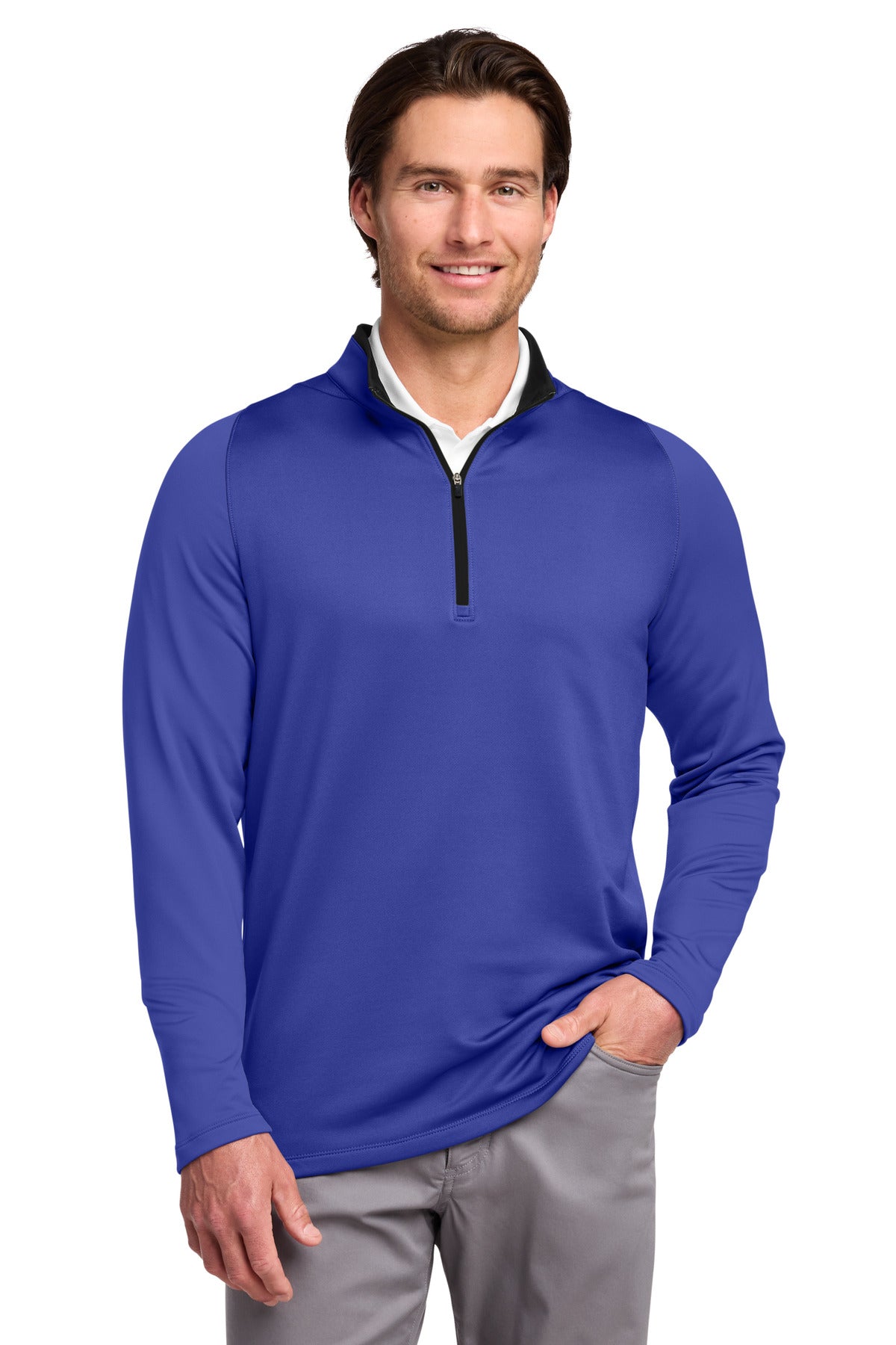 Custom logo Nike Dri-FIT Stretch 1/2-Zip Cover-Up. 779795 in Deep Royal Blue/ Black