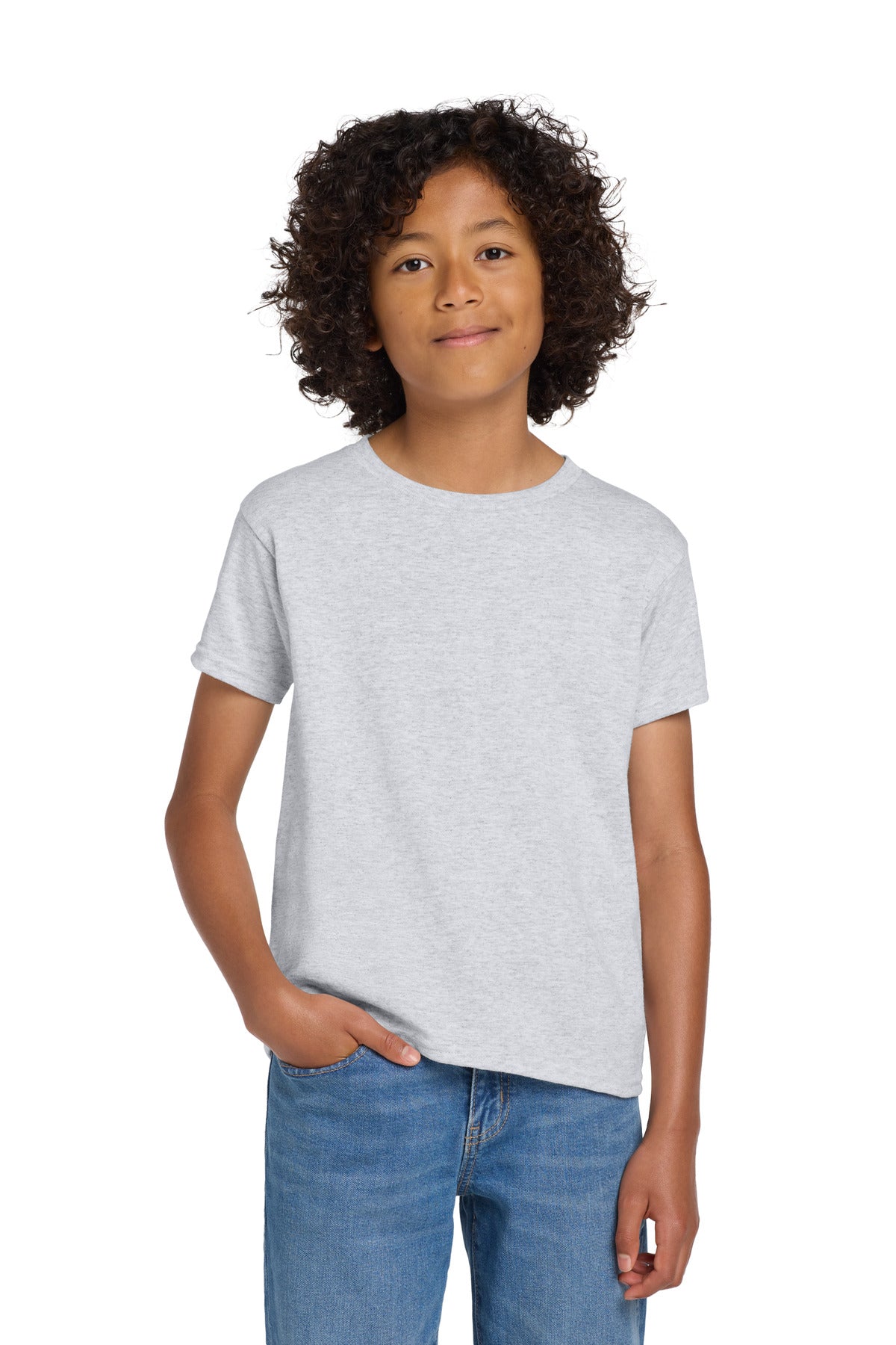 Custom logo Gildan® Youth DryBlend® 50 Cotton/50 Poly T-Shirt.  8000B in Ash