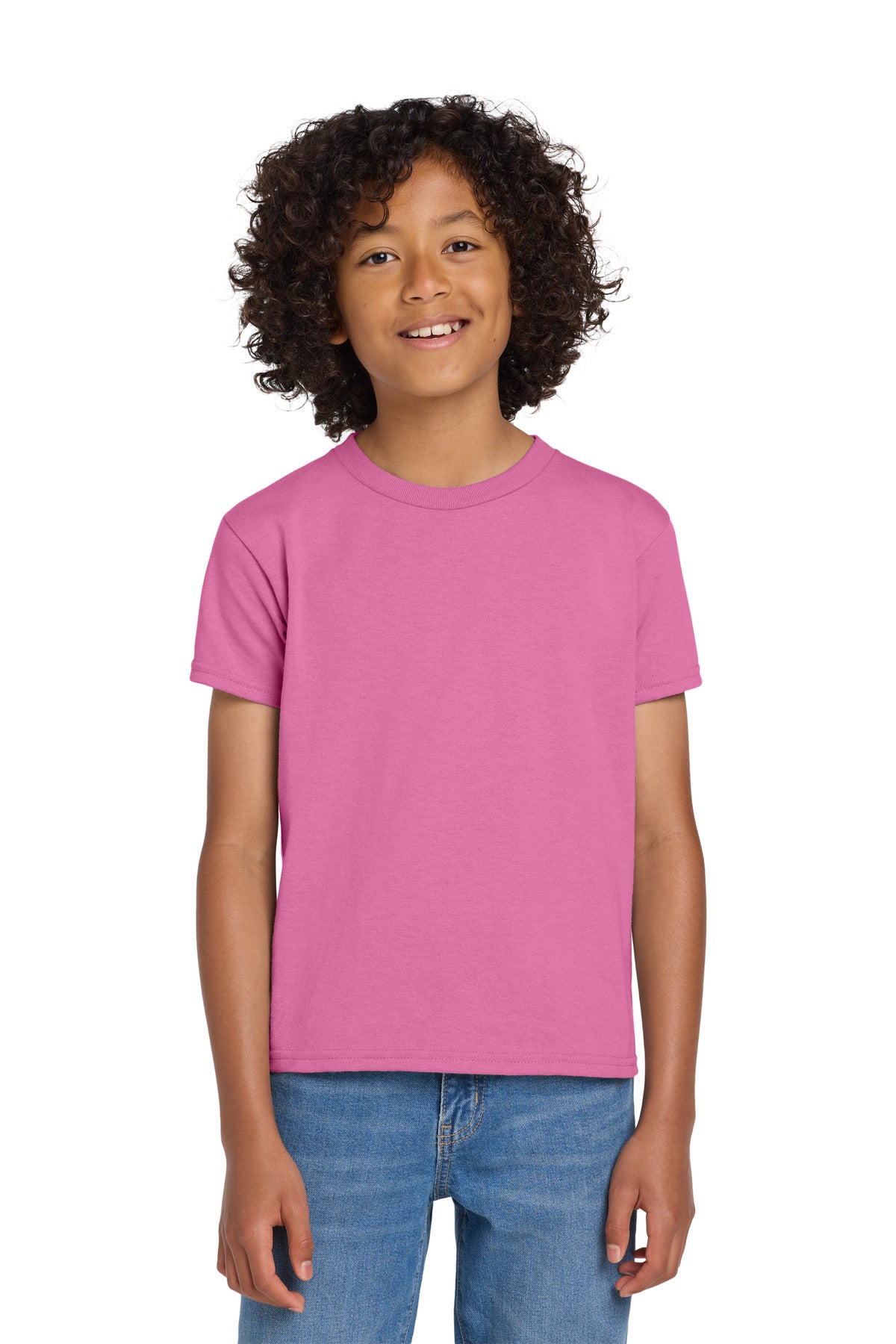 Custom logo Gildan® Youth DryBlend® 50 Cotton/50 Poly T-Shirt.  8000B in Azalea