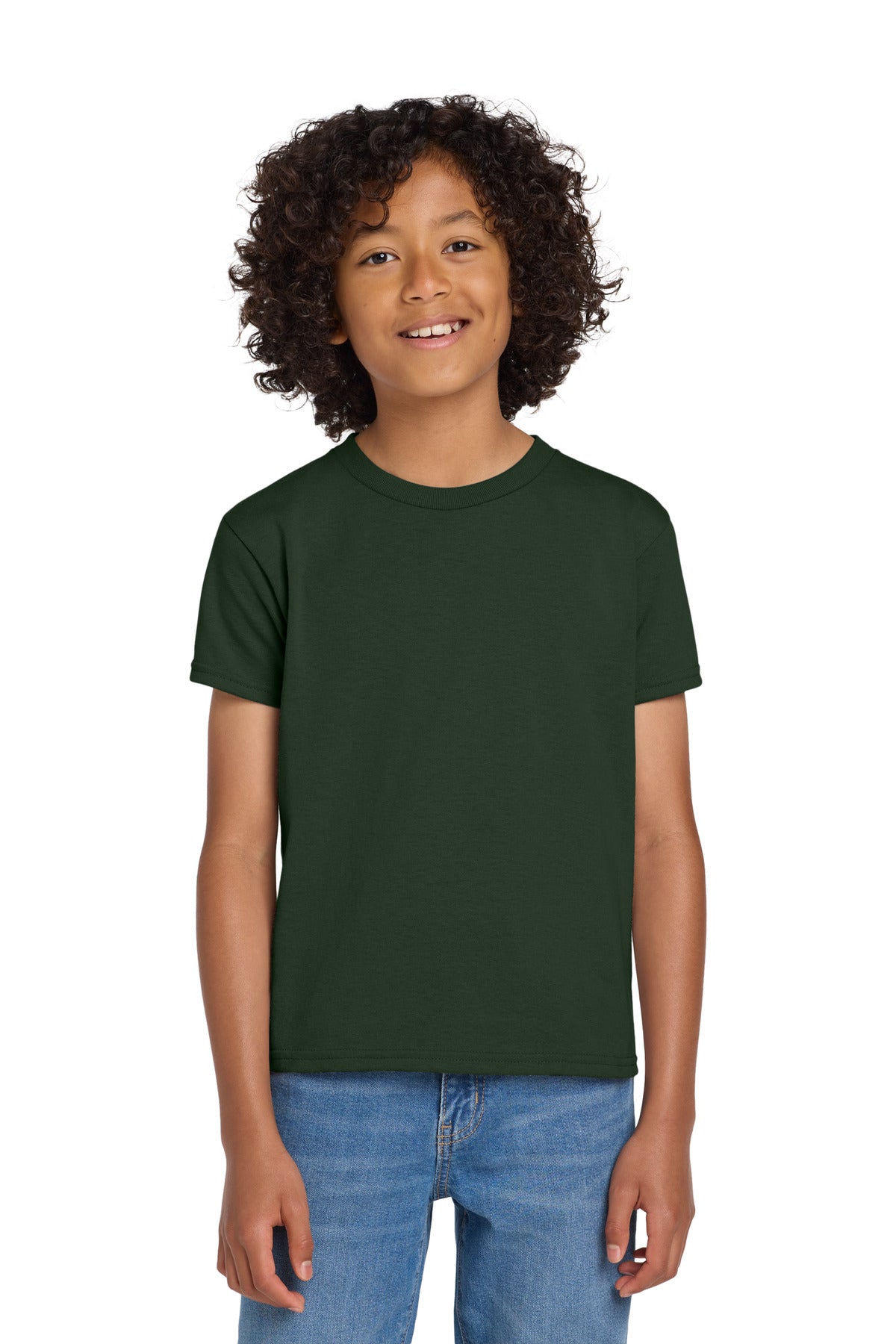 Custom logo Gildan® Youth DryBlend® 50 Cotton/50 Poly T-Shirt.  8000B in Forest Green