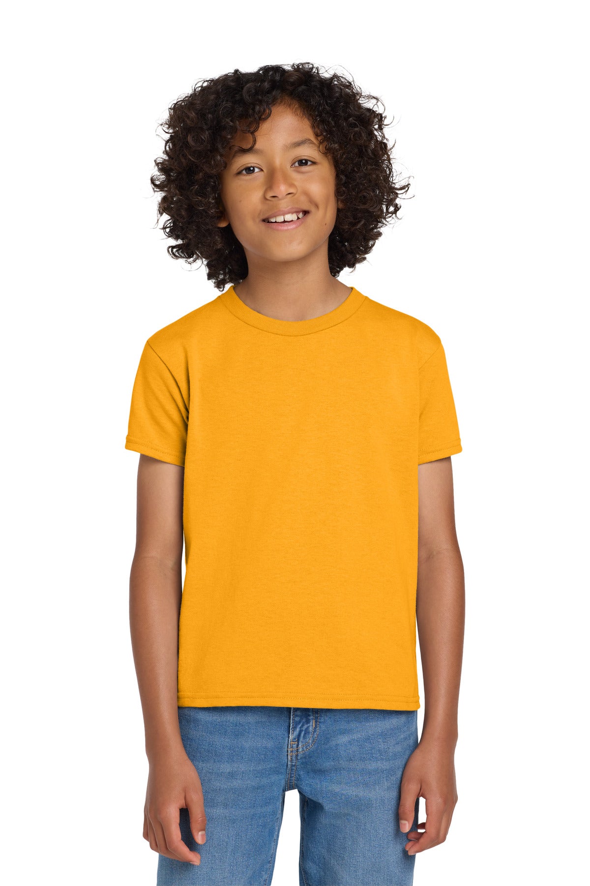 Custom logo Gildan® Youth DryBlend® 50 Cotton/50 Poly T-Shirt.  8000B in Gold