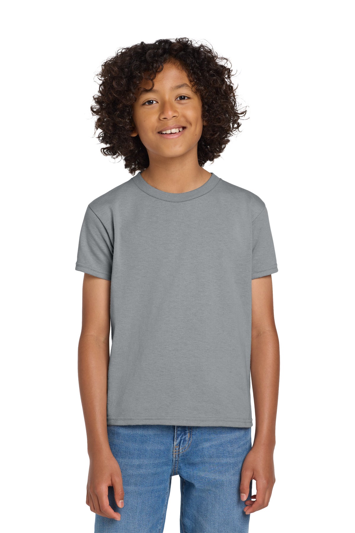 Custom logo Gildan® Youth DryBlend® 50 Cotton/50 Poly T-Shirt.  8000B in Gravel
