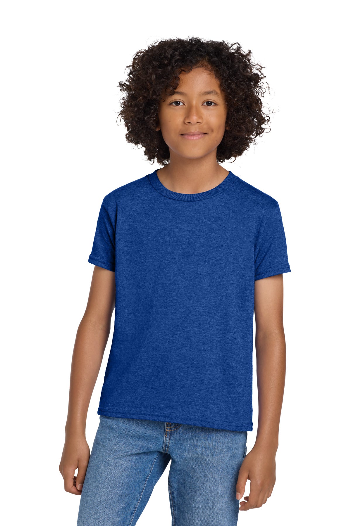 Custom logo Gildan® Youth DryBlend® 50 Cotton/50 Poly T-Shirt.  8000B in Heather Deep Royal
