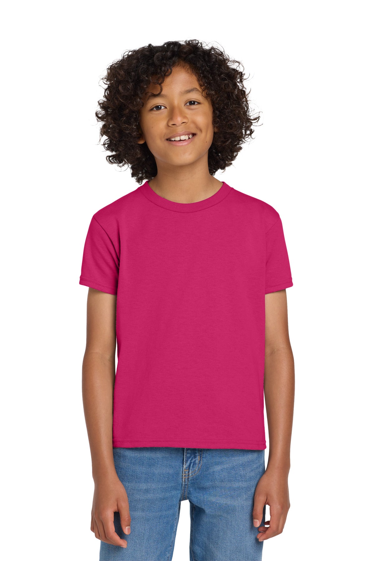 Custom logo Gildan® Youth DryBlend® 50 Cotton/50 Poly T-Shirt.  8000B in Heliconia