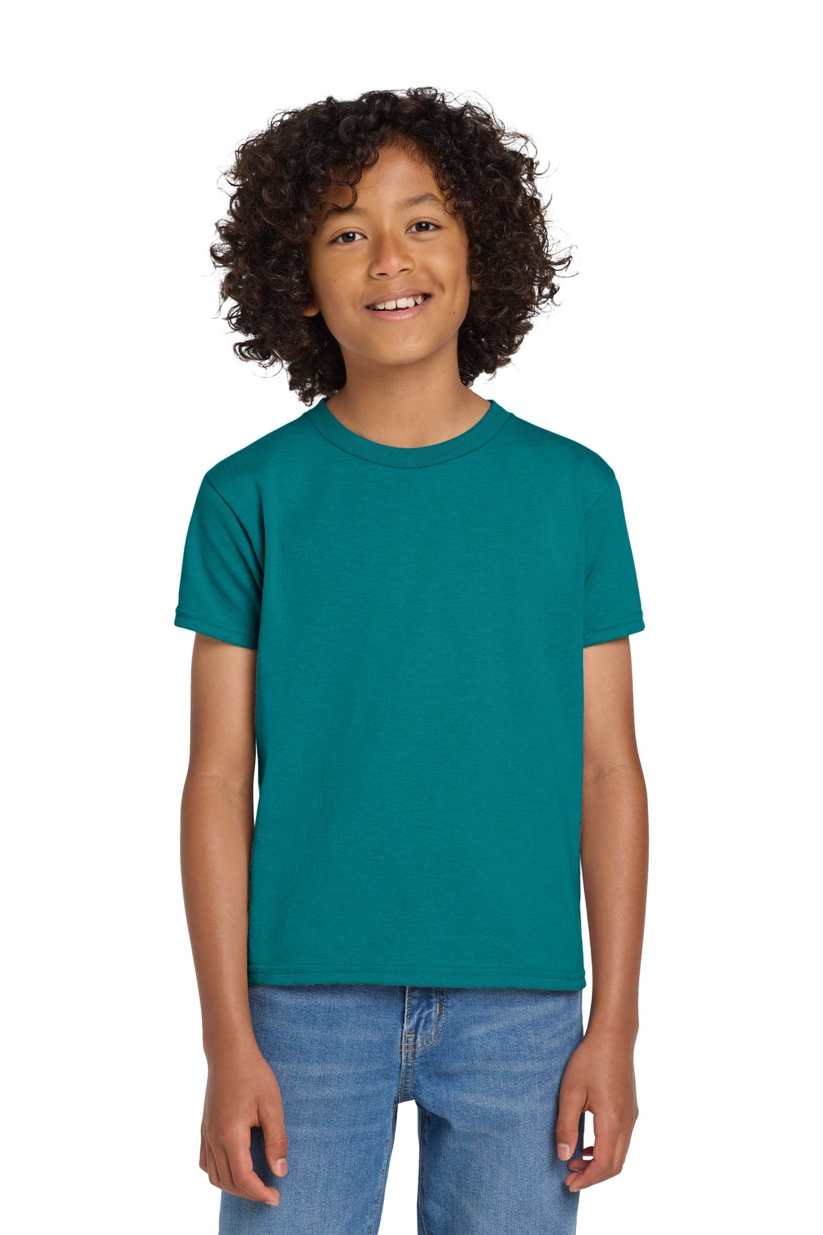 Custom logo Gildan® Youth DryBlend® 50 Cotton/50 Poly T-Shirt.  8000B in Jade Dome