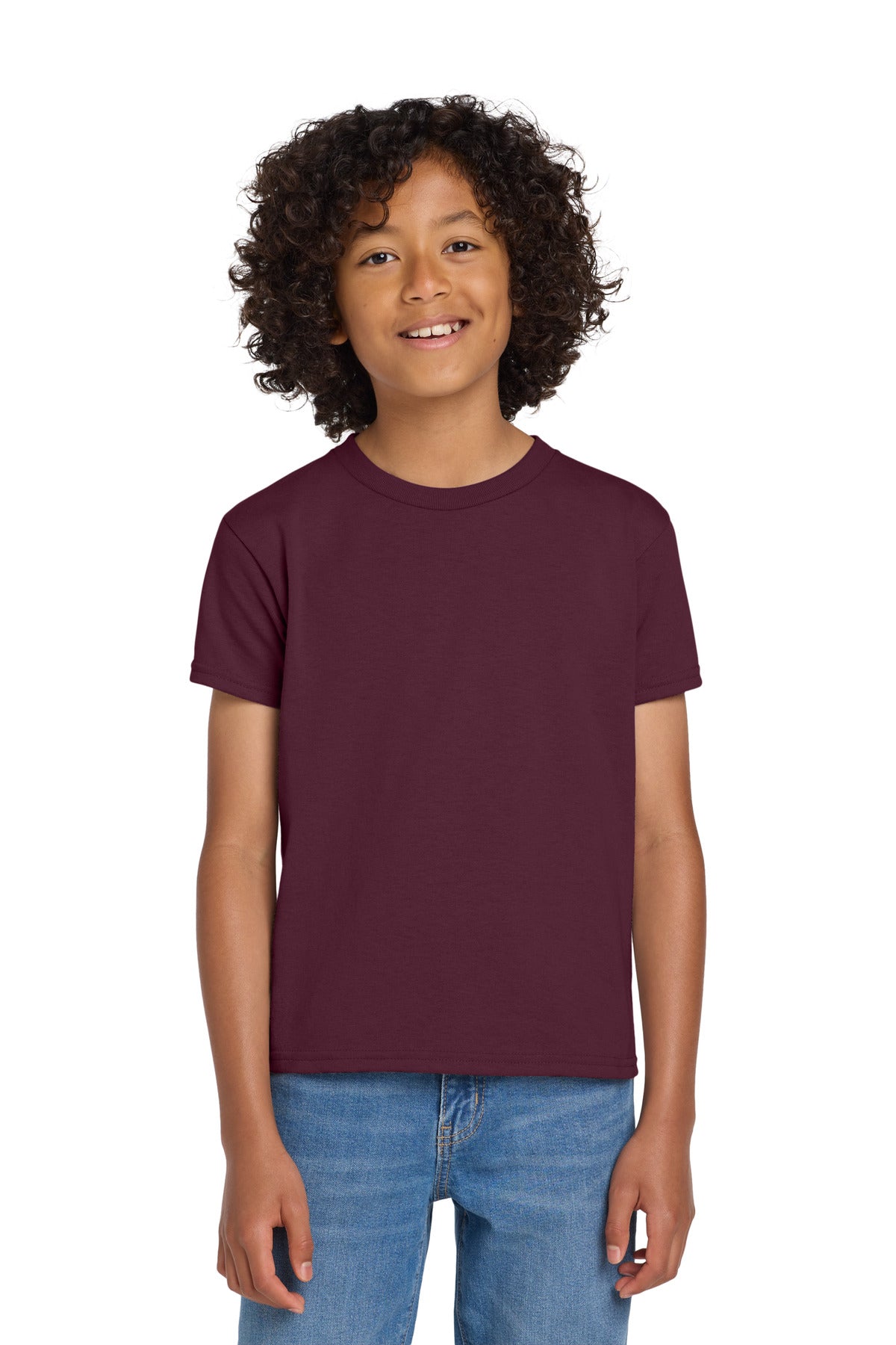 Custom logo Gildan® Youth DryBlend® 50 Cotton/50 Poly T-Shirt.  8000B in Maroon