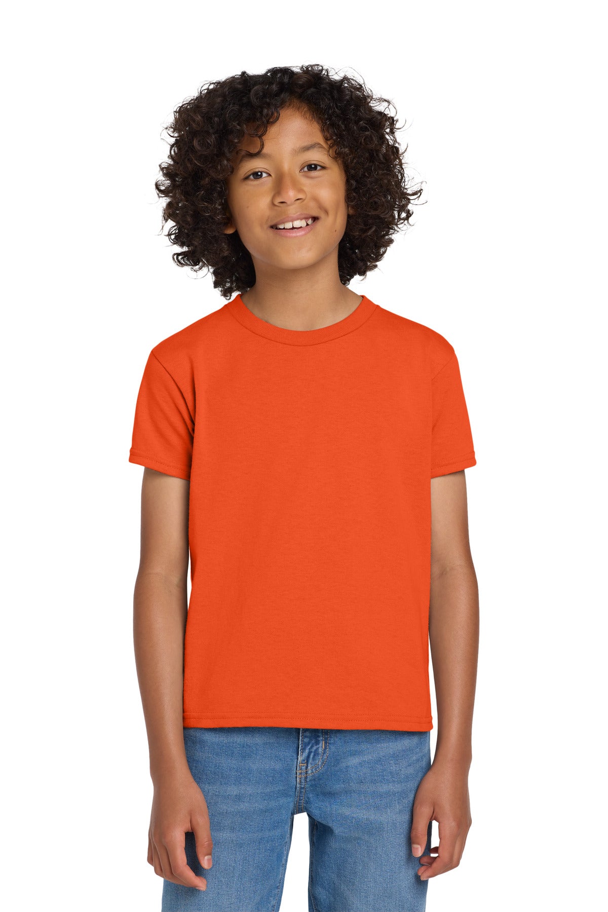 Custom logo Gildan® Youth DryBlend® 50 Cotton/50 Poly T-Shirt.  8000B in Orange