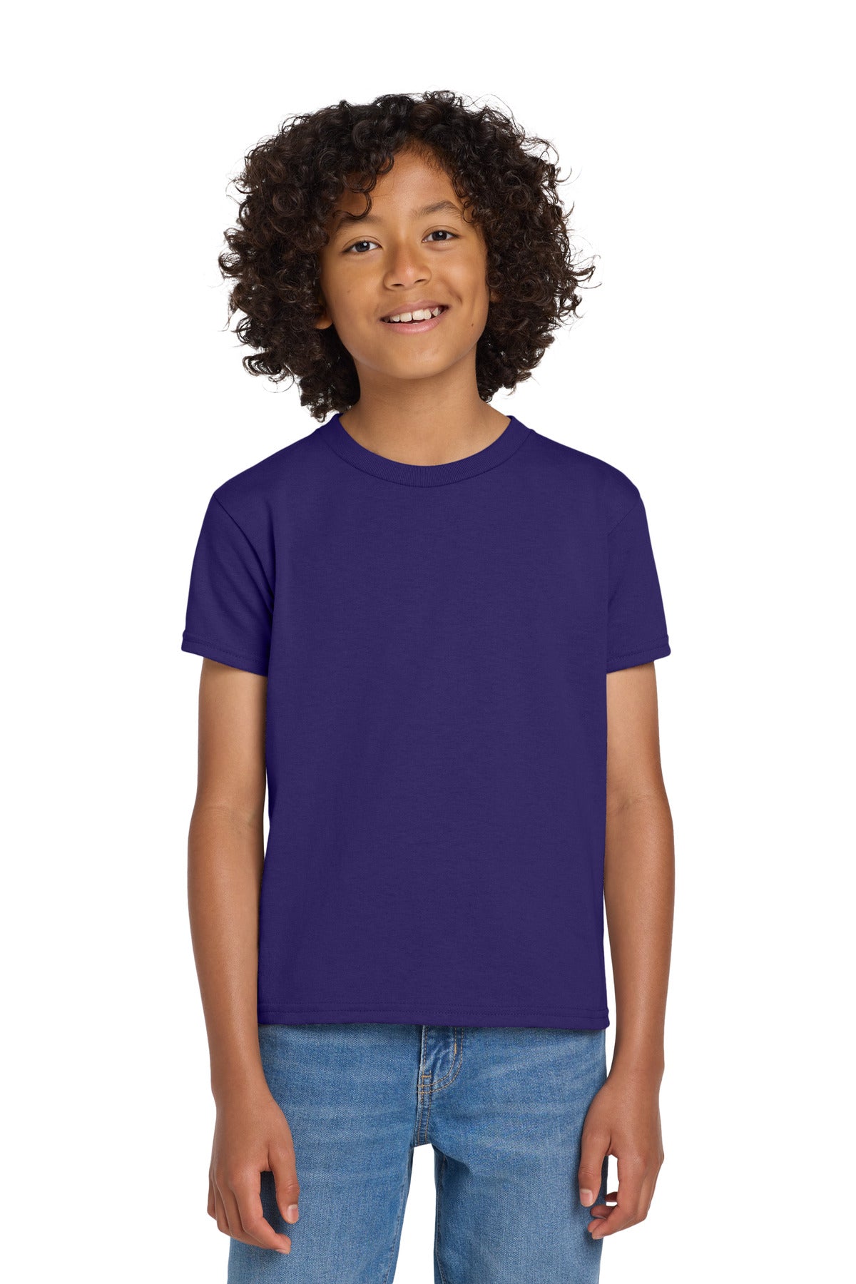 Custom logo Gildan® Youth DryBlend® 50 Cotton/50 Poly T-Shirt.  8000B in Purple