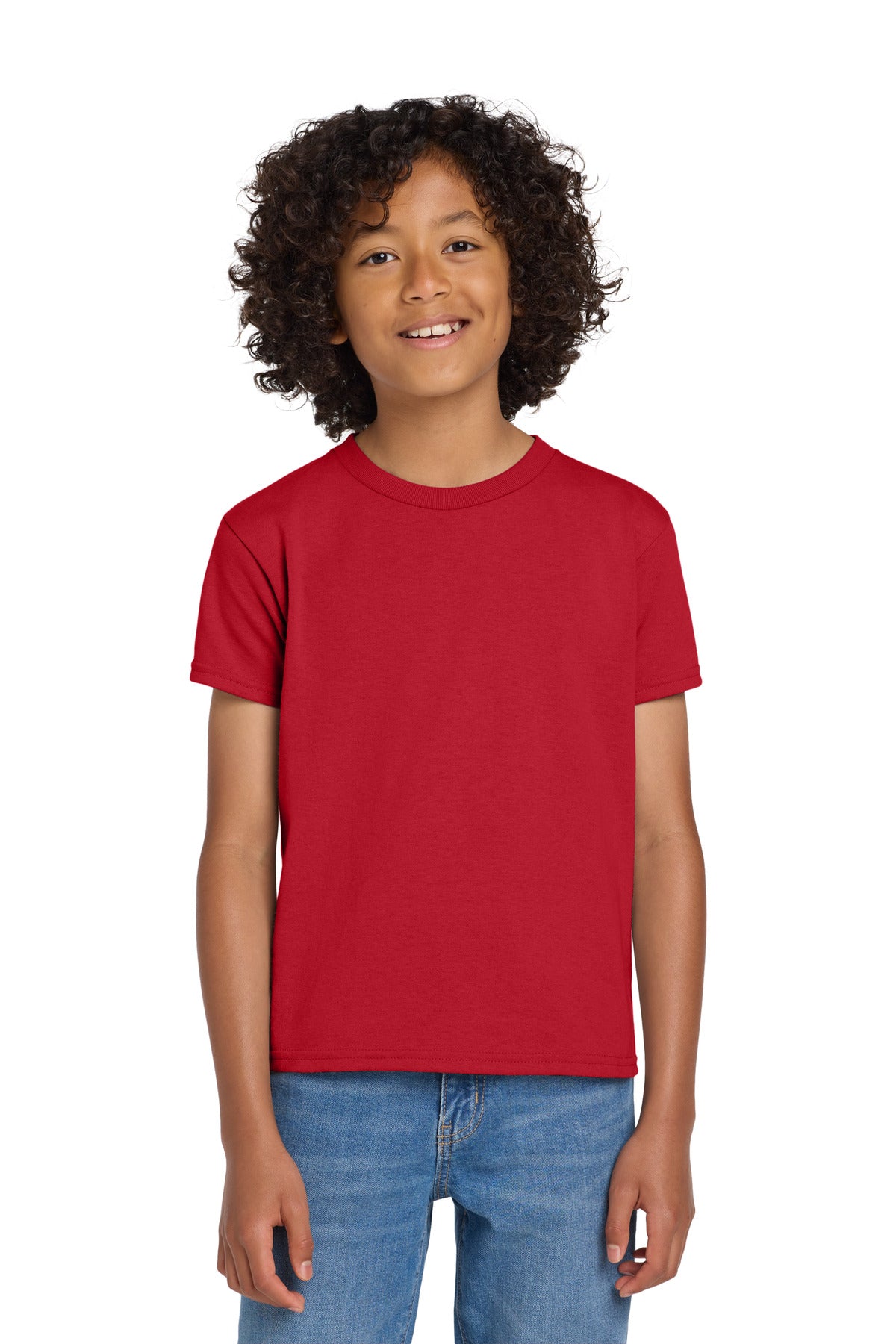 Custom logo Gildan® Youth DryBlend® 50 Cotton/50 Poly T-Shirt.  8000B in Red