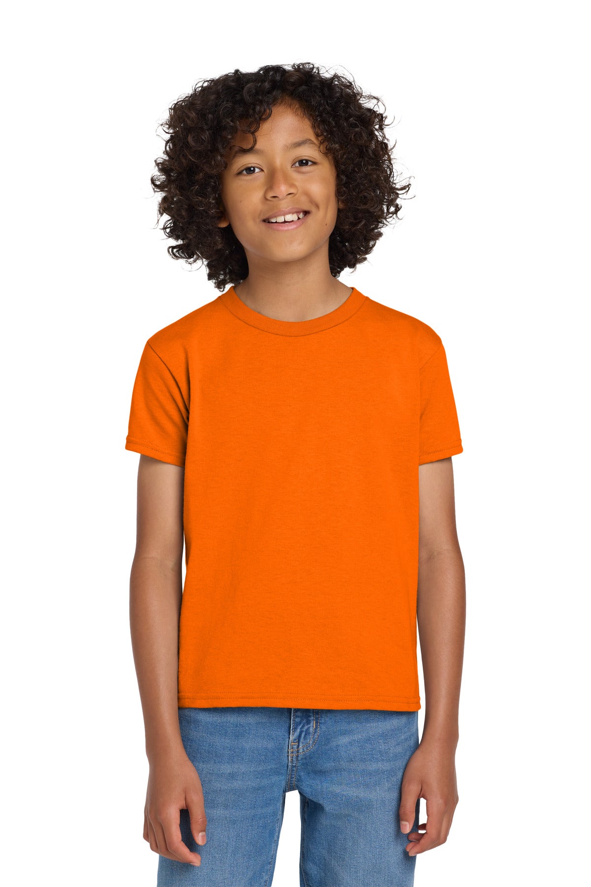 Custom logo Gildan® Youth DryBlend® 50 Cotton/50 Poly T-Shirt.  8000B in S. Orange
