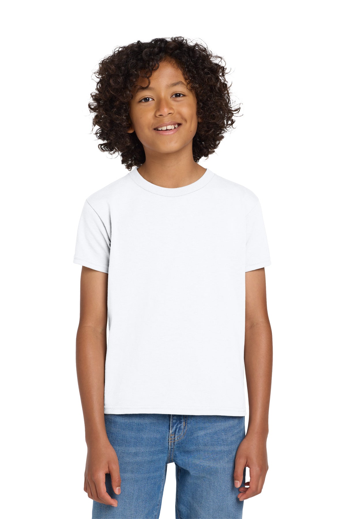 Custom logo Gildan® Youth DryBlend® 50 Cotton/50 Poly T-Shirt.  8000B in White