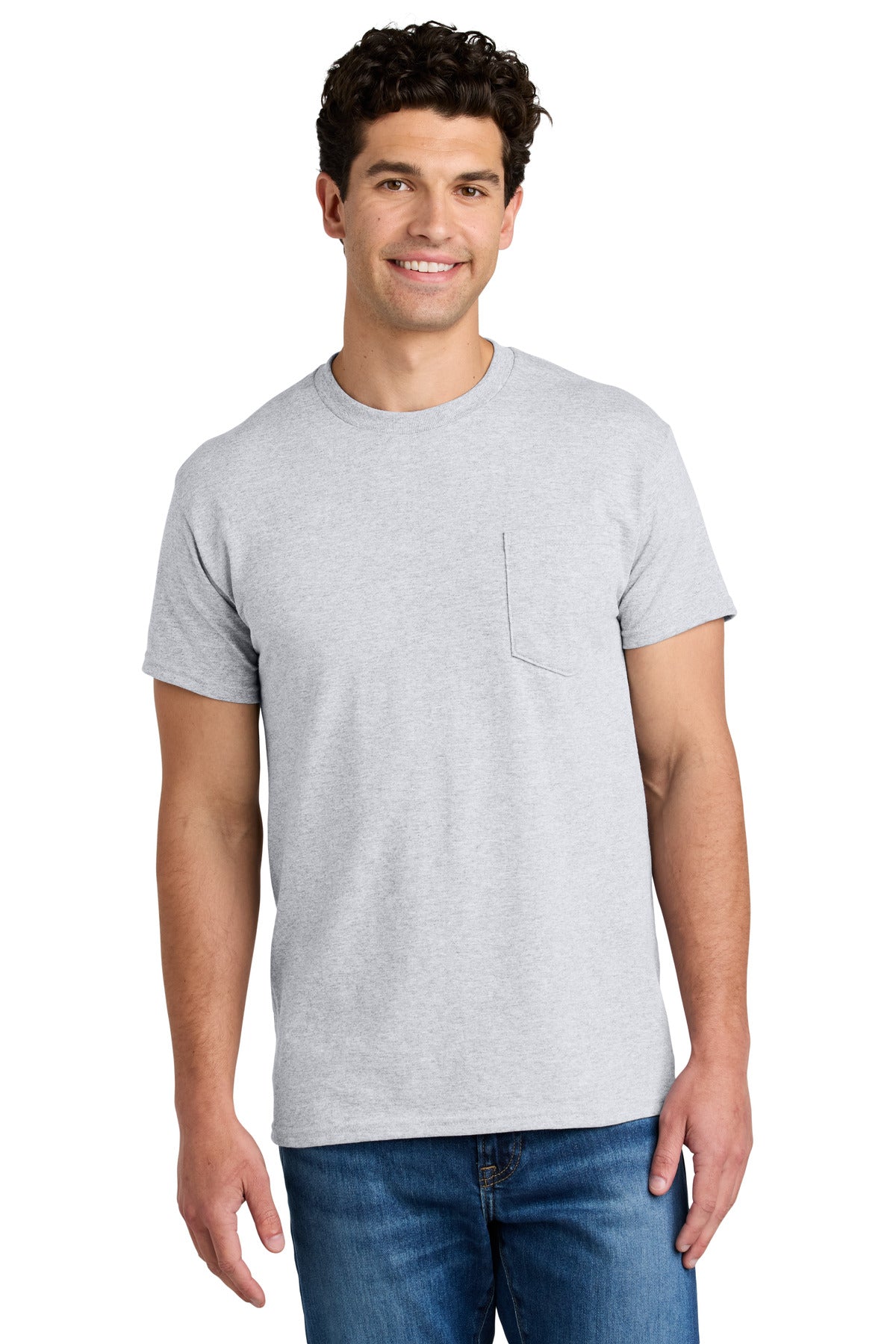 Custom logo Gildan® - DryBlend® 50 Cotton/50 Poly Pocket T-Shirt. 8300 in Ash Grey