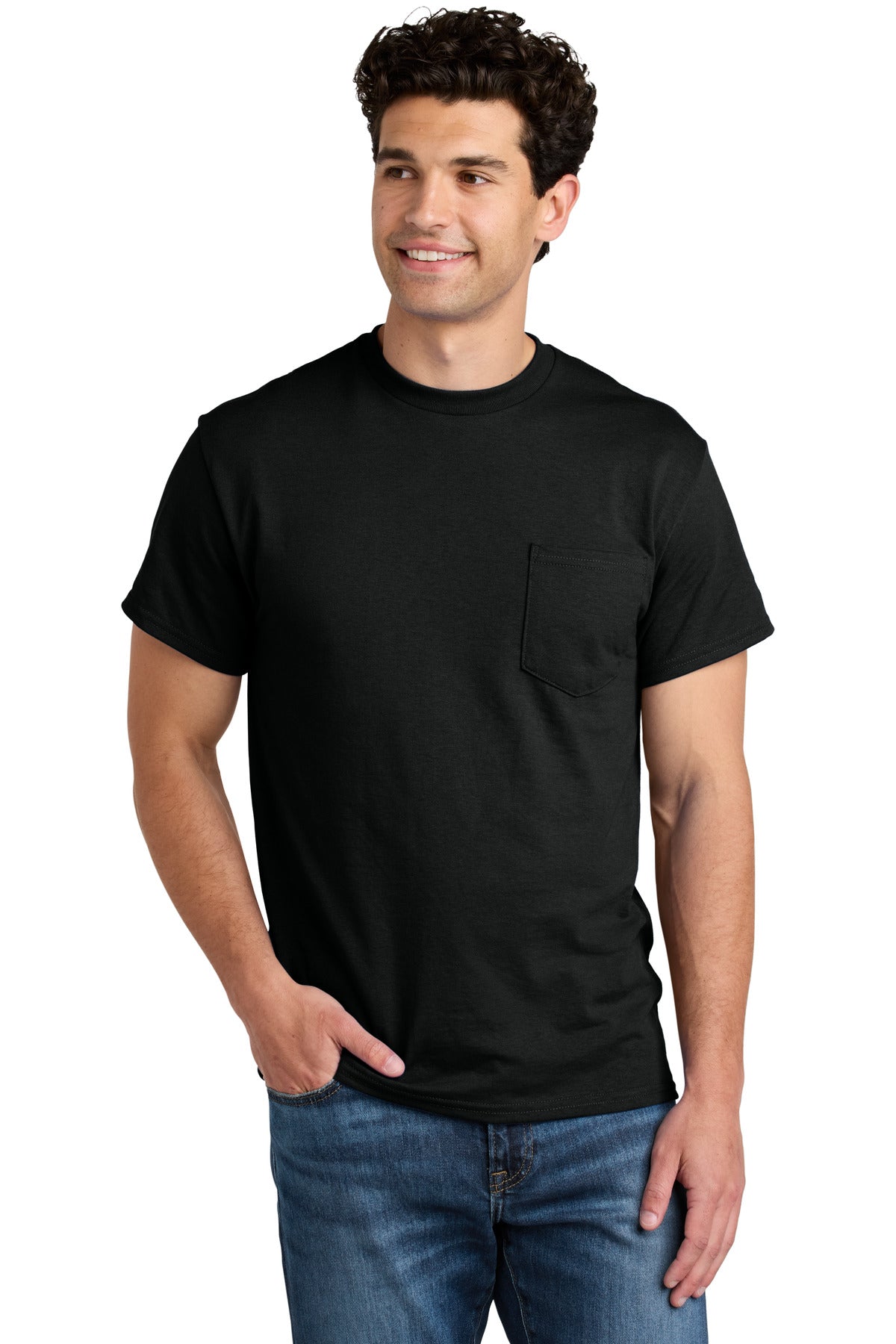 Custom logo Gildan® - DryBlend® 50 Cotton/50 Poly Pocket T-Shirt. 8300 in Black