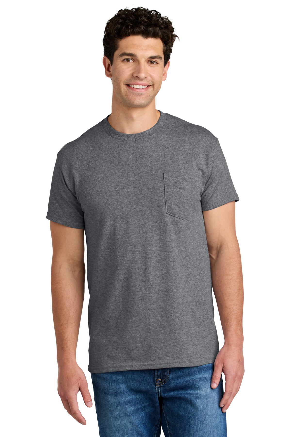 Custom logo Gildan® - DryBlend® 50 Cotton/50 Poly Pocket T-Shirt. 8300 in Graphite Heather