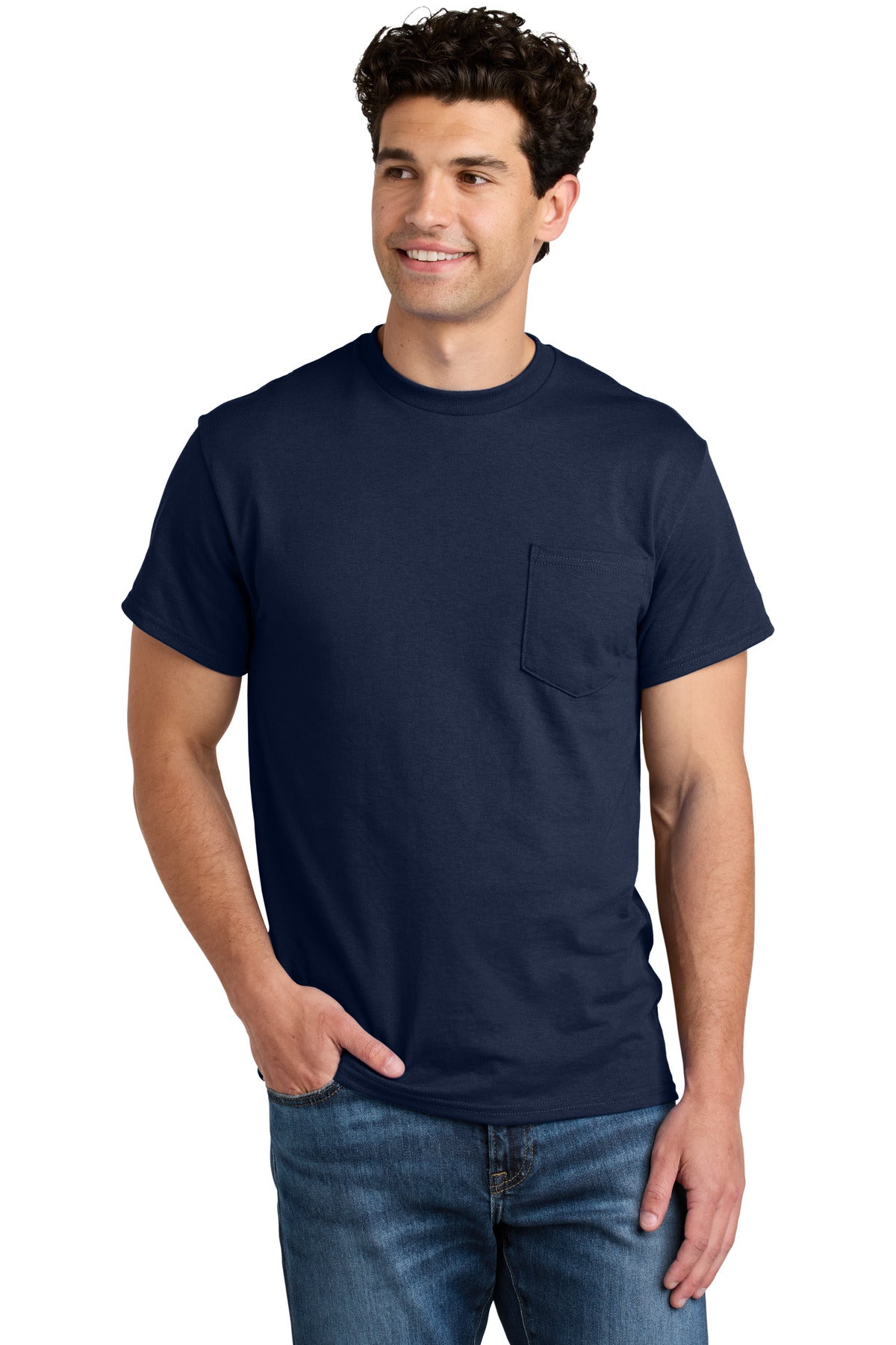 Custom logo Gildan® - DryBlend® 50 Cotton/50 Poly Pocket T-Shirt. 8300 in Navy