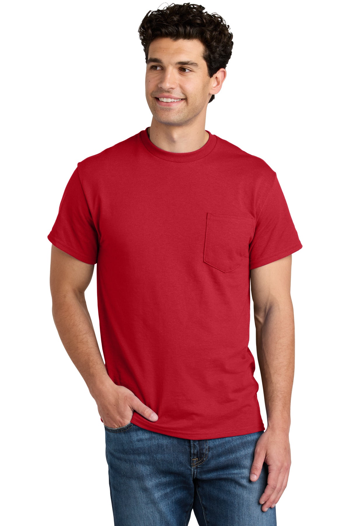 Custom logo Gildan® - DryBlend® 50 Cotton/50 Poly Pocket T-Shirt. 8300 in Red