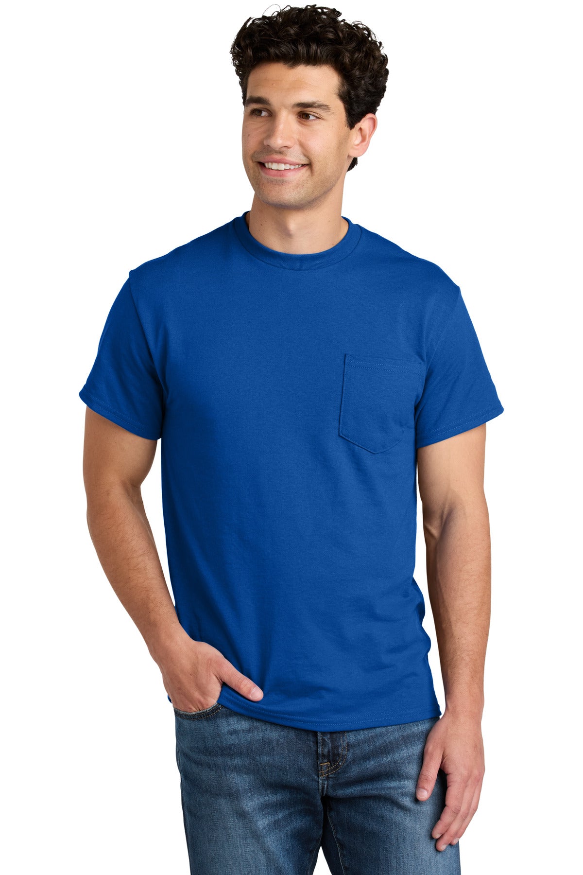 Custom logo Gildan® - DryBlend® 50 Cotton/50 Poly Pocket T-Shirt. 8300 in Royal