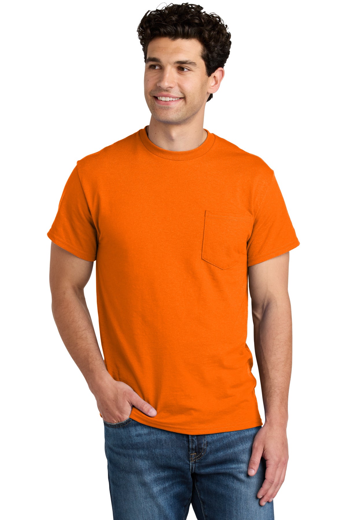 Custom logo Gildan® - DryBlend® 50 Cotton/50 Poly Pocket T-Shirt. 8300 in S. Orange