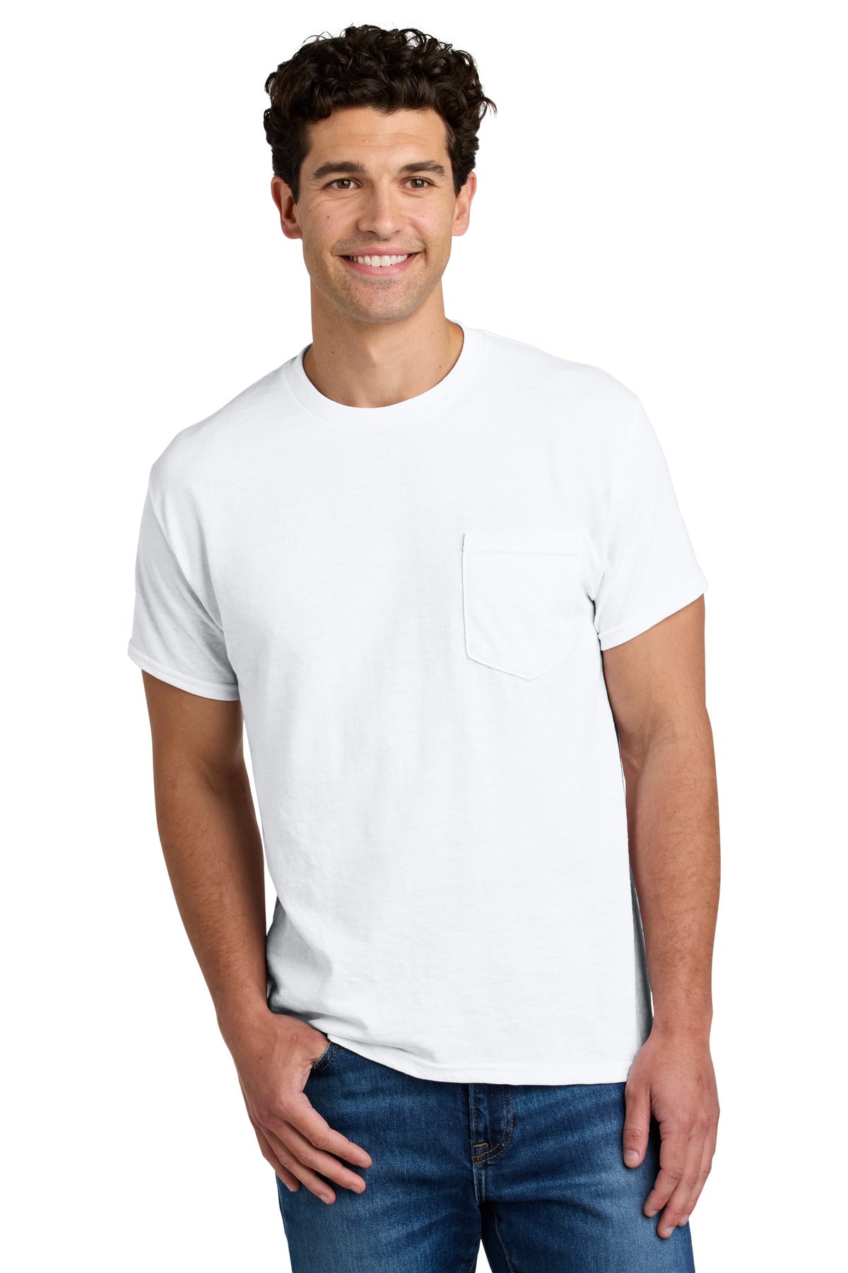Custom logo Gildan® - DryBlend® 50 Cotton/50 Poly Pocket T-Shirt. 8300 in White