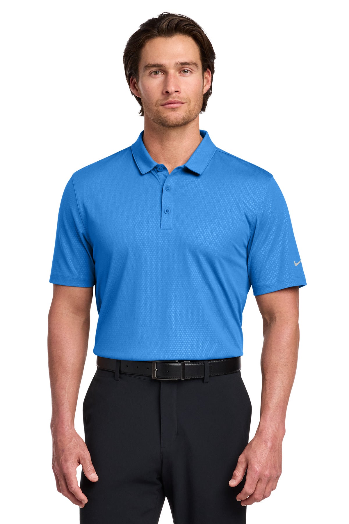 Custom logo Nike Dri-FIT Embossed Tri-Blade Polo. 838964 in Brisk Blue