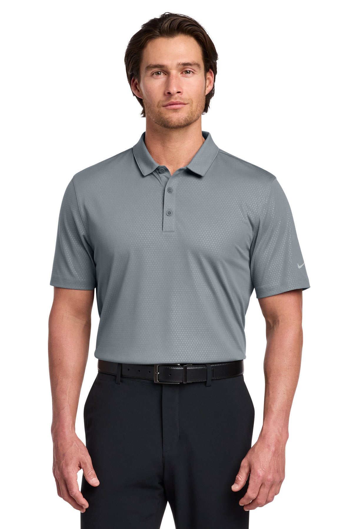 Custom logo Nike Dri-FIT Embossed Tri-Blade Polo. 838964 in Cool Grey