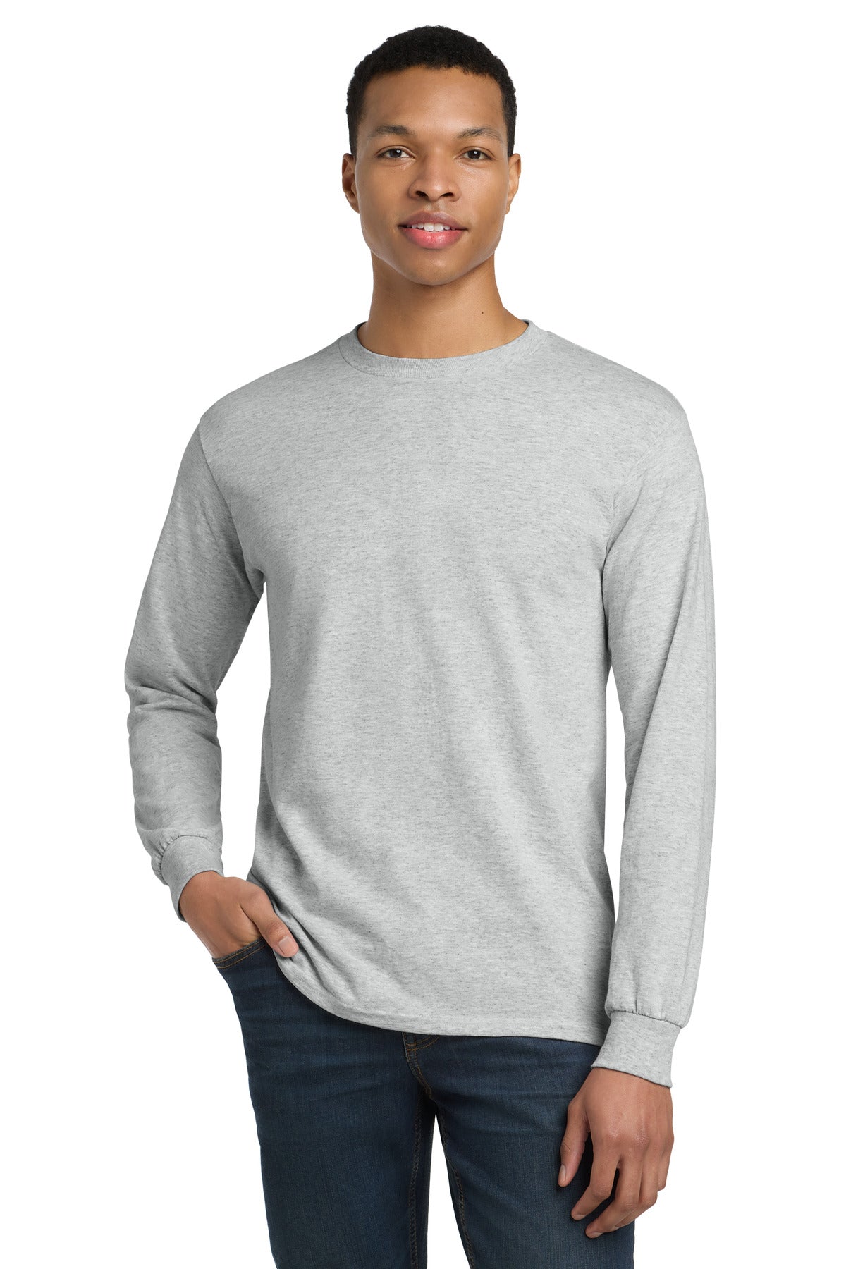 Custom logo Gildan® - DryBlend® 50 Cotton/50 Poly Long Sleeve T-Shirt. 8400 in Ash Grey