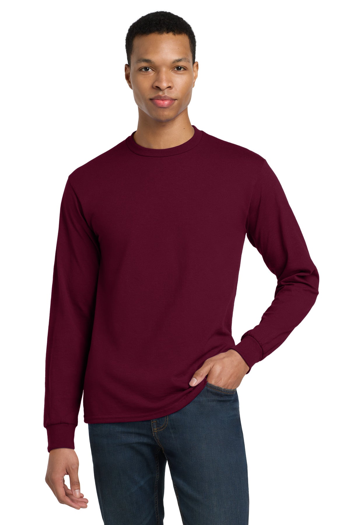 Custom logo Gildan® - DryBlend® 50 Cotton/50 Poly Long Sleeve T-Shirt. 8400 in Maroon