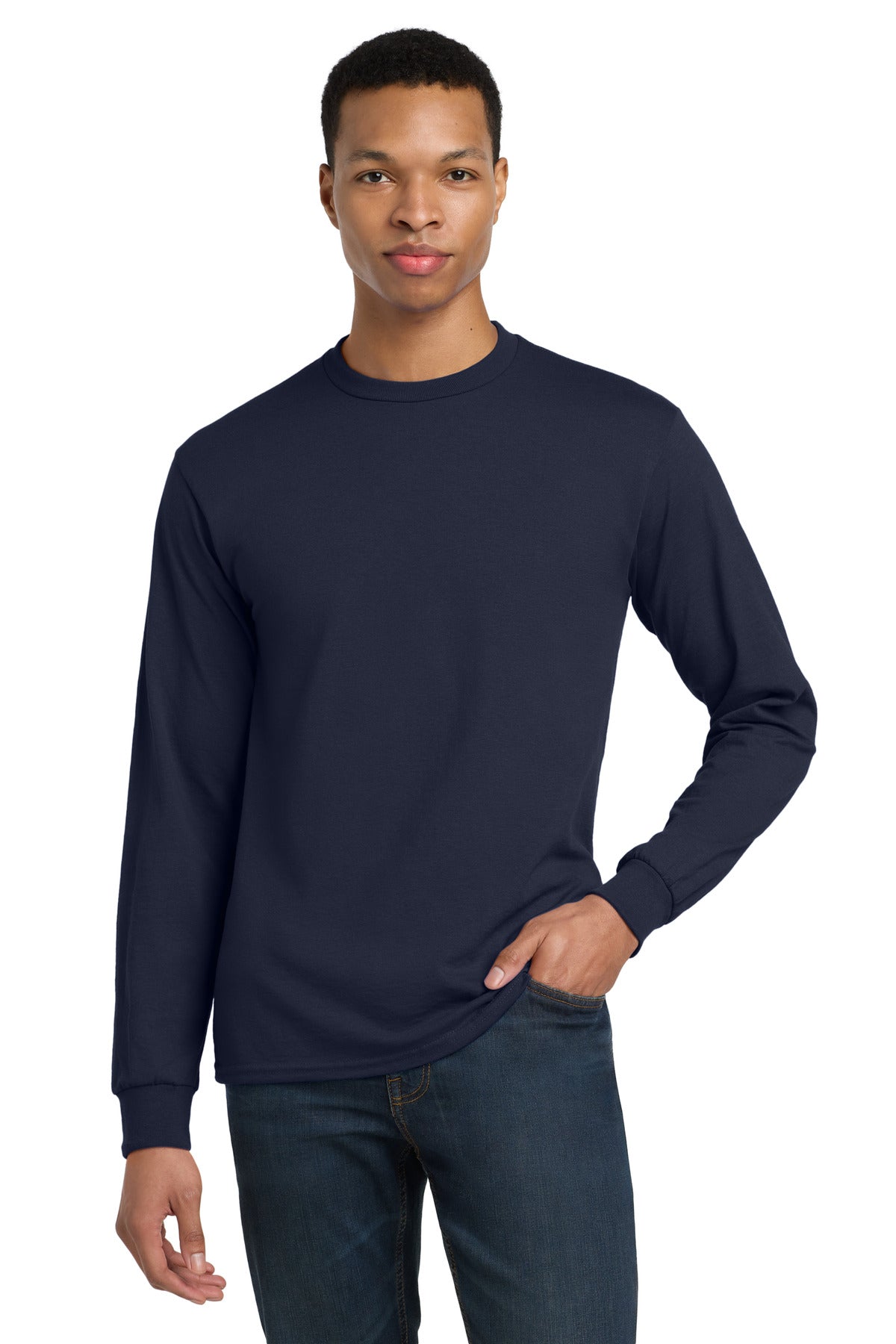 Custom logo Gildan® - DryBlend® 50 Cotton/50 Poly Long Sleeve T-Shirt. 8400 in Navy