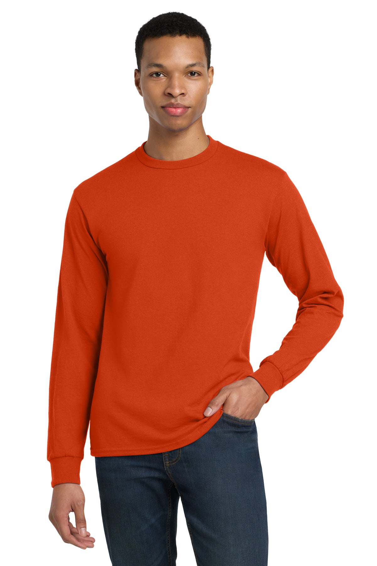 Custom logo Gildan® - DryBlend® 50 Cotton/50 Poly Long Sleeve T-Shirt. 8400 in Orange