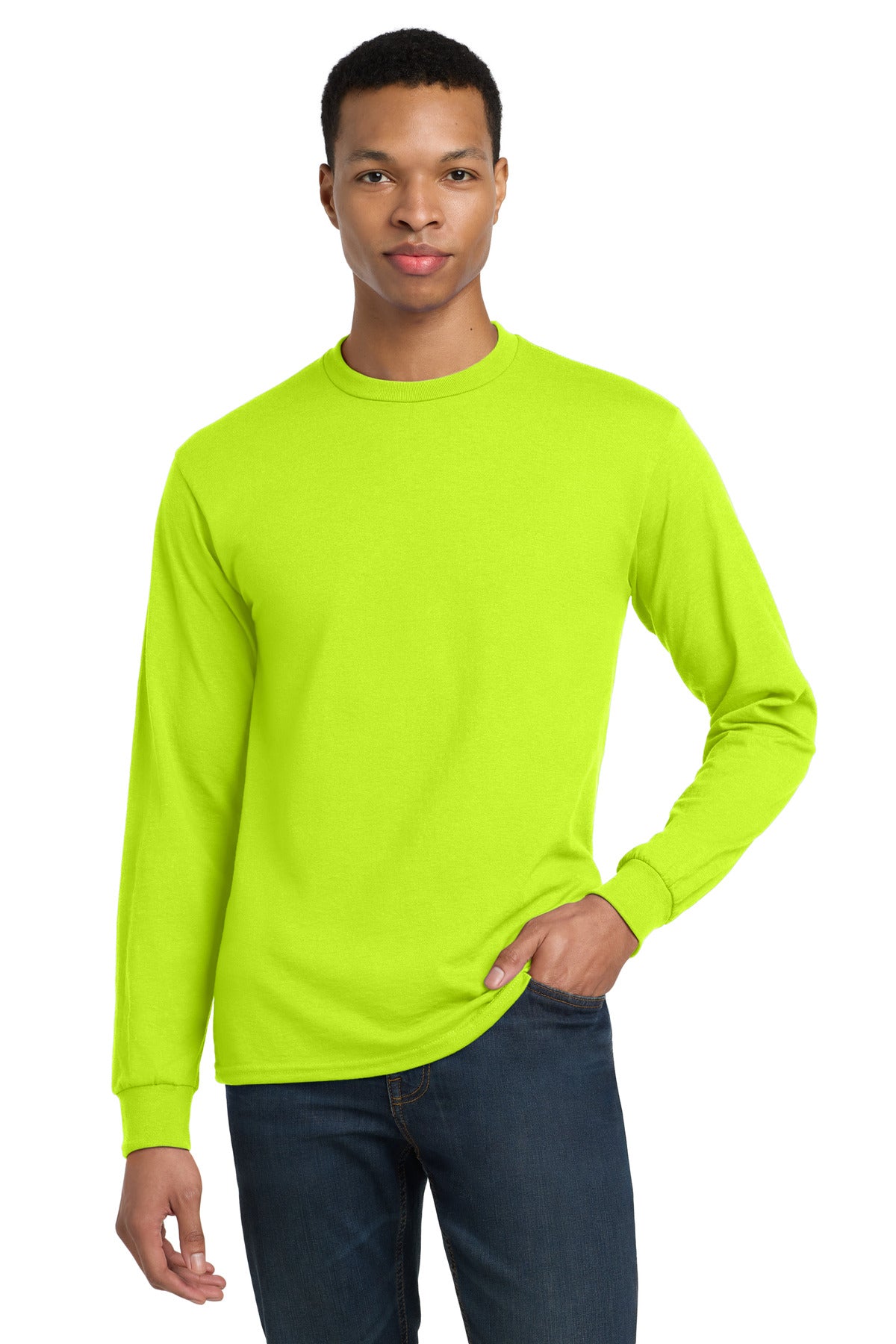 Custom logo Gildan® - DryBlend® 50 Cotton/50 Poly Long Sleeve T-Shirt. 8400 in Safety Green