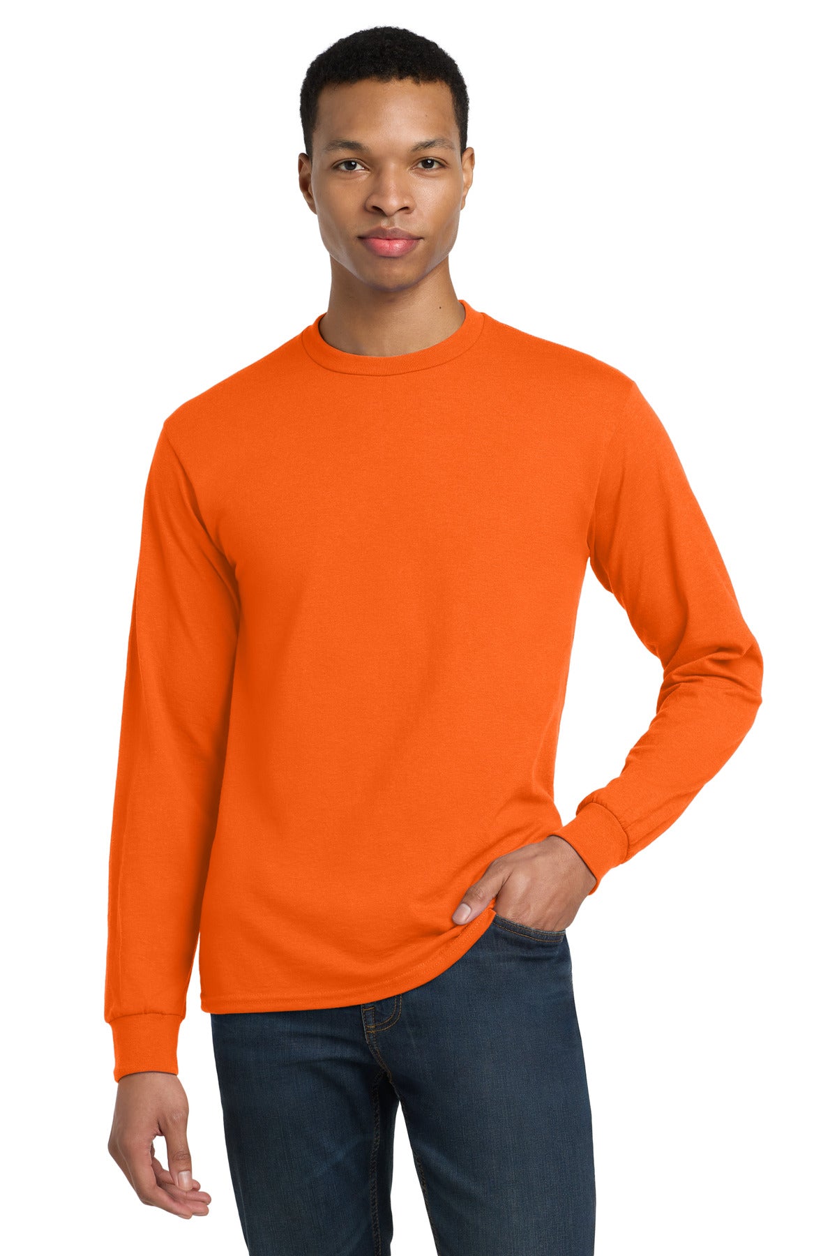 Custom logo Gildan® - DryBlend® 50 Cotton/50 Poly Long Sleeve T-Shirt. 8400 in S. Orange
