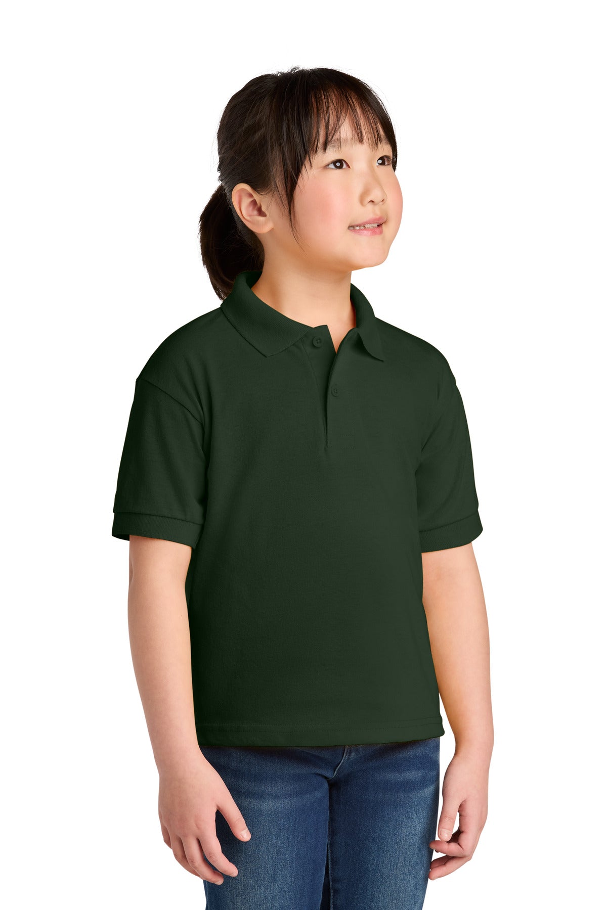 Custom logo Gildan® Youth DryBlend® 6-Ounce Jersey Knit Sport Shirt. 8800B in Forest Green