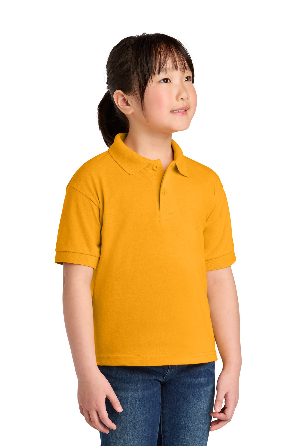 Custom logo Gildan® Youth DryBlend® 6-Ounce Jersey Knit Sport Shirt. 8800B in Gold