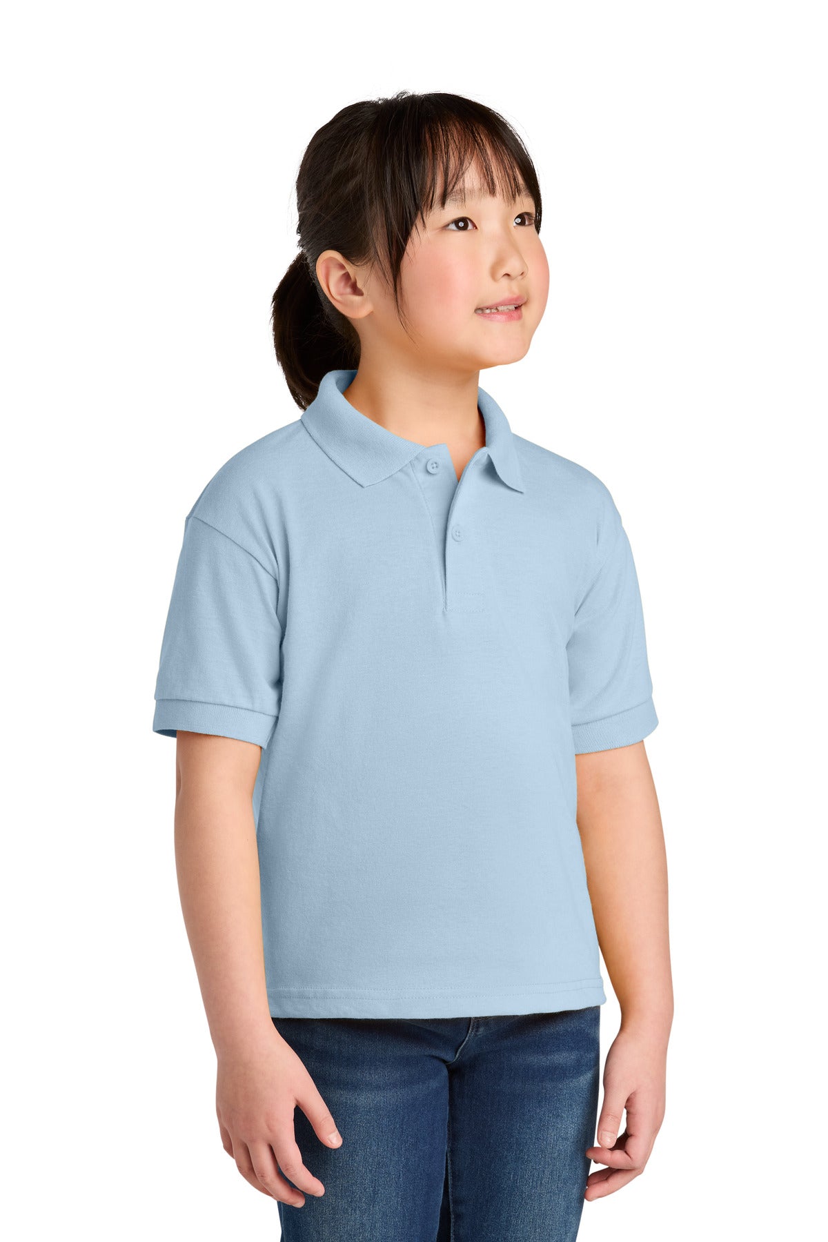 Custom logo Gildan® Youth DryBlend® 6-Ounce Jersey Knit Sport Shirt. 8800B in Light Blue