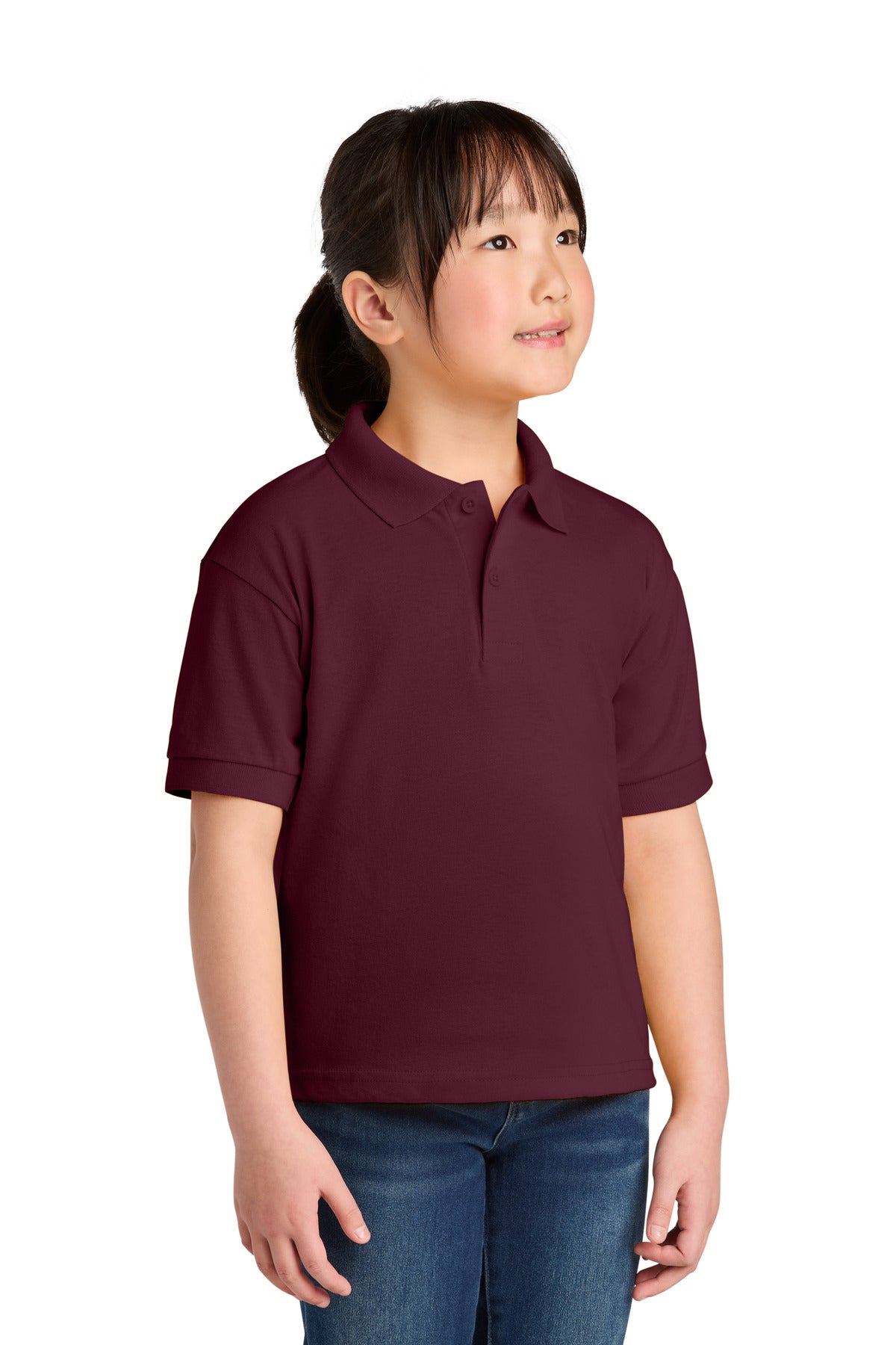 Custom logo Gildan® Youth DryBlend® 6-Ounce Jersey Knit Sport Shirt. 8800B in Maroon