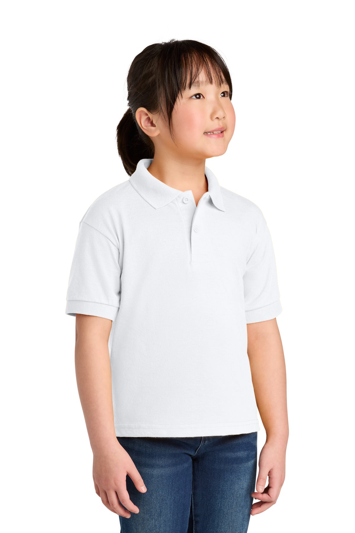 Custom logo Gildan® Youth DryBlend® 6-Ounce Jersey Knit Sport Shirt. 8800B in White