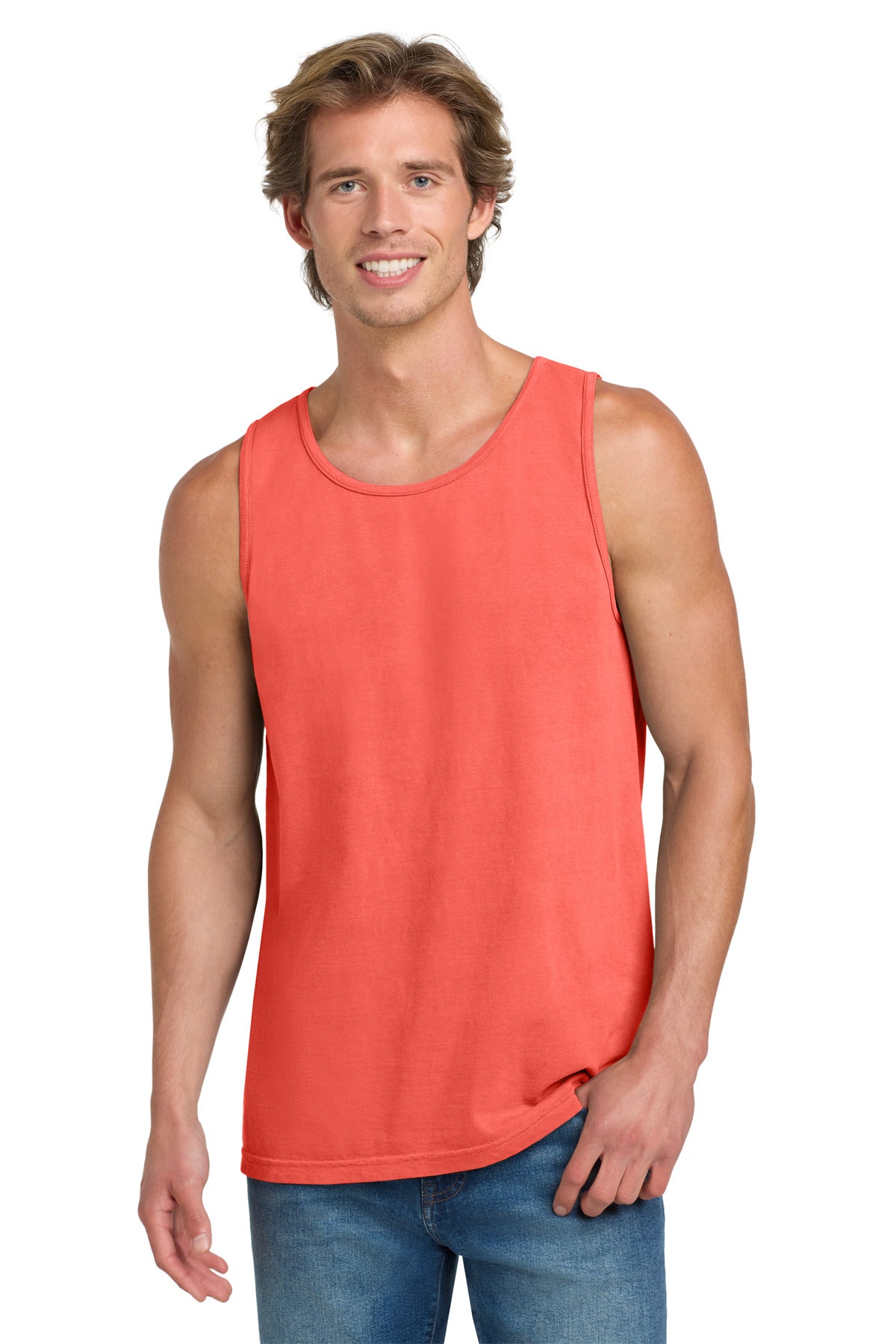 Custom logo COMFORT COLORS ® Heavyweight Ring Spun Tank Top. 9360 in Neon Red Orange