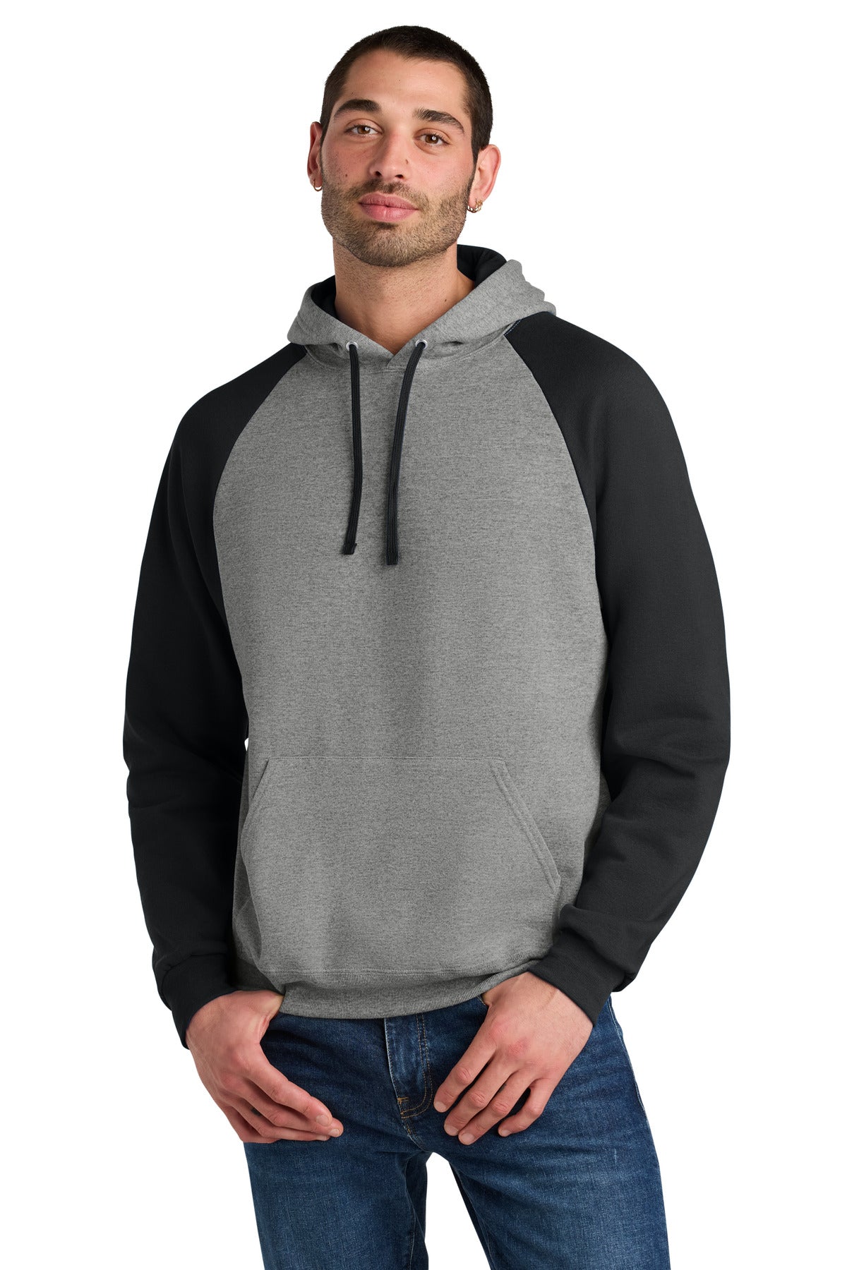 Custom logo Jerzees® Unisex NuBlend® Colorblock Raglan Hoodie Sweatshirt 96C in Oxford/ Black