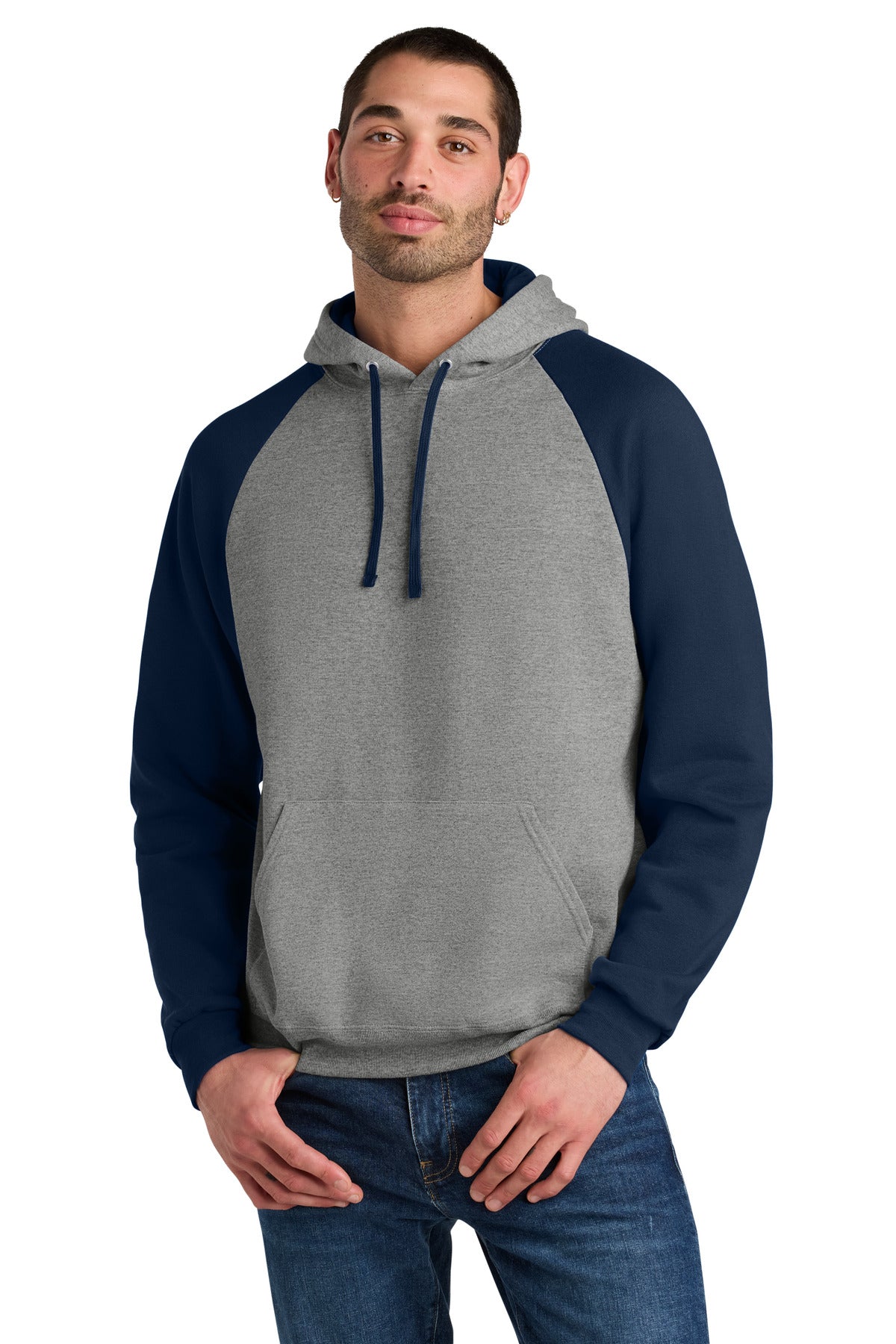 Custom logo Jerzees® Unisex NuBlend® Colorblock Raglan Hoodie Sweatshirt 96C in Oxford/ J. Navy